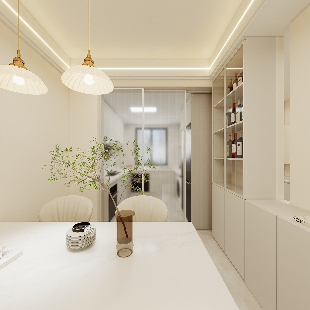 壹诺设计工作室-94㎡2室-奶油风 一层客餐厅装修效果图第4张