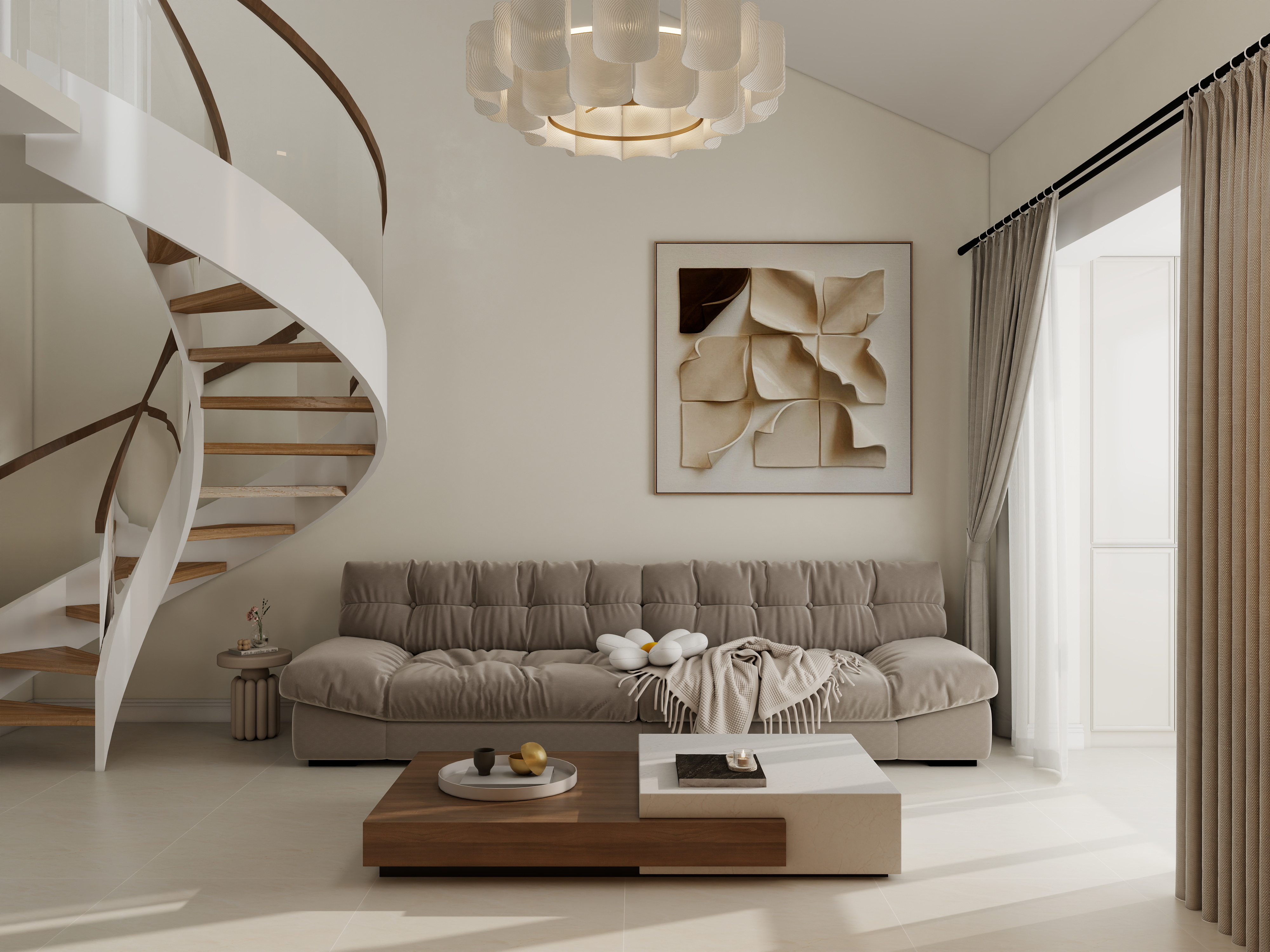 设计师石宏月-华泰世纪新城顶楼跃层奶油风-装修设计方案