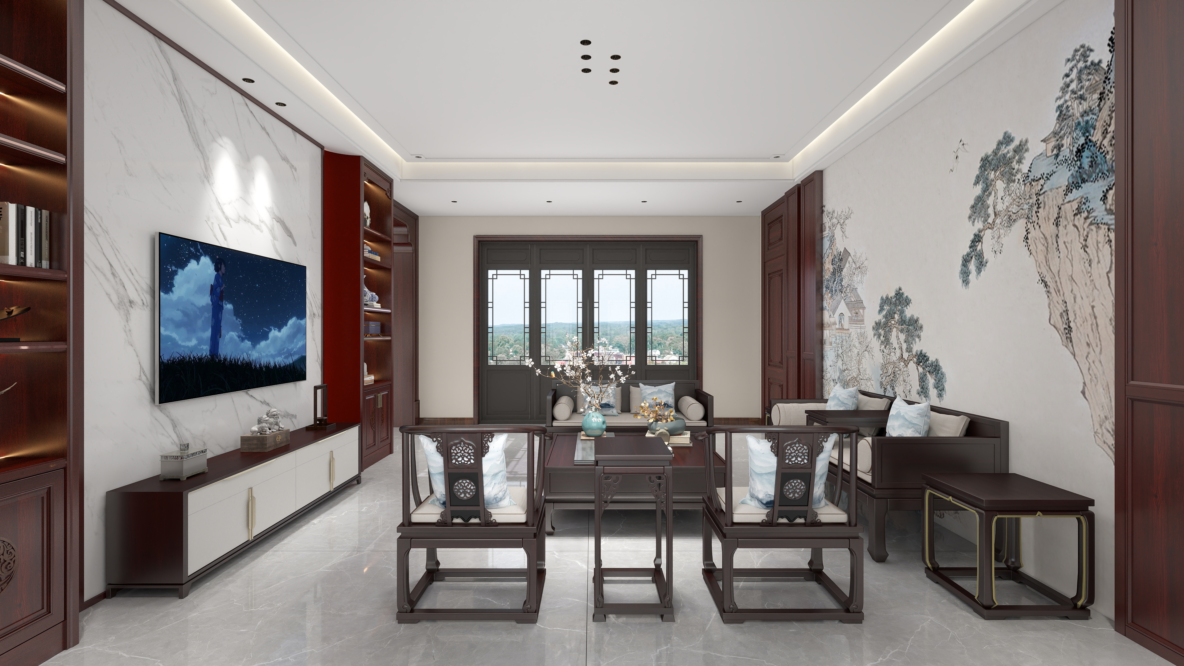 星空设计500一套-新中式会所221㎡装修效果图