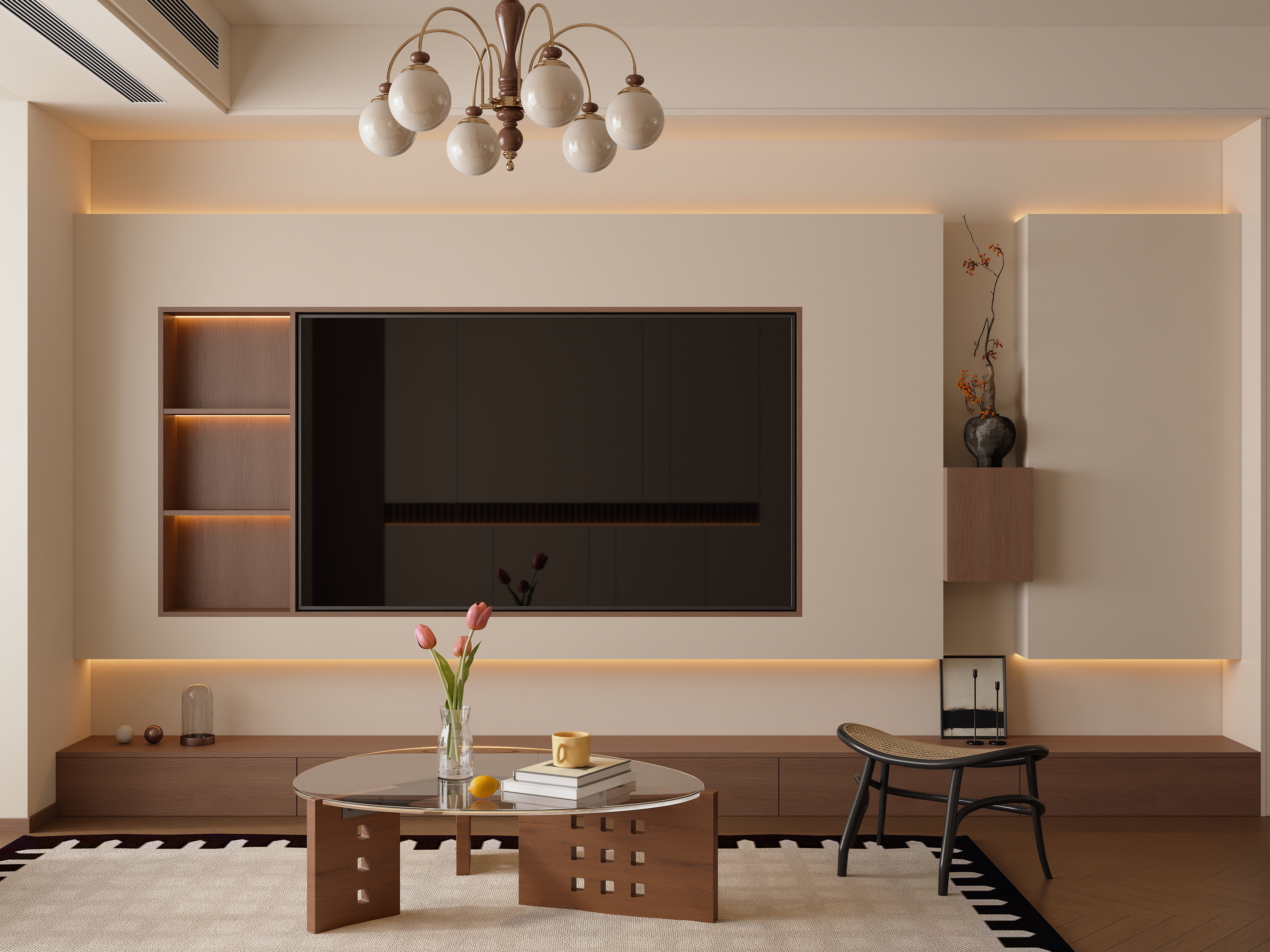 楠乔-中古风13开放式有主灯精装修效果图