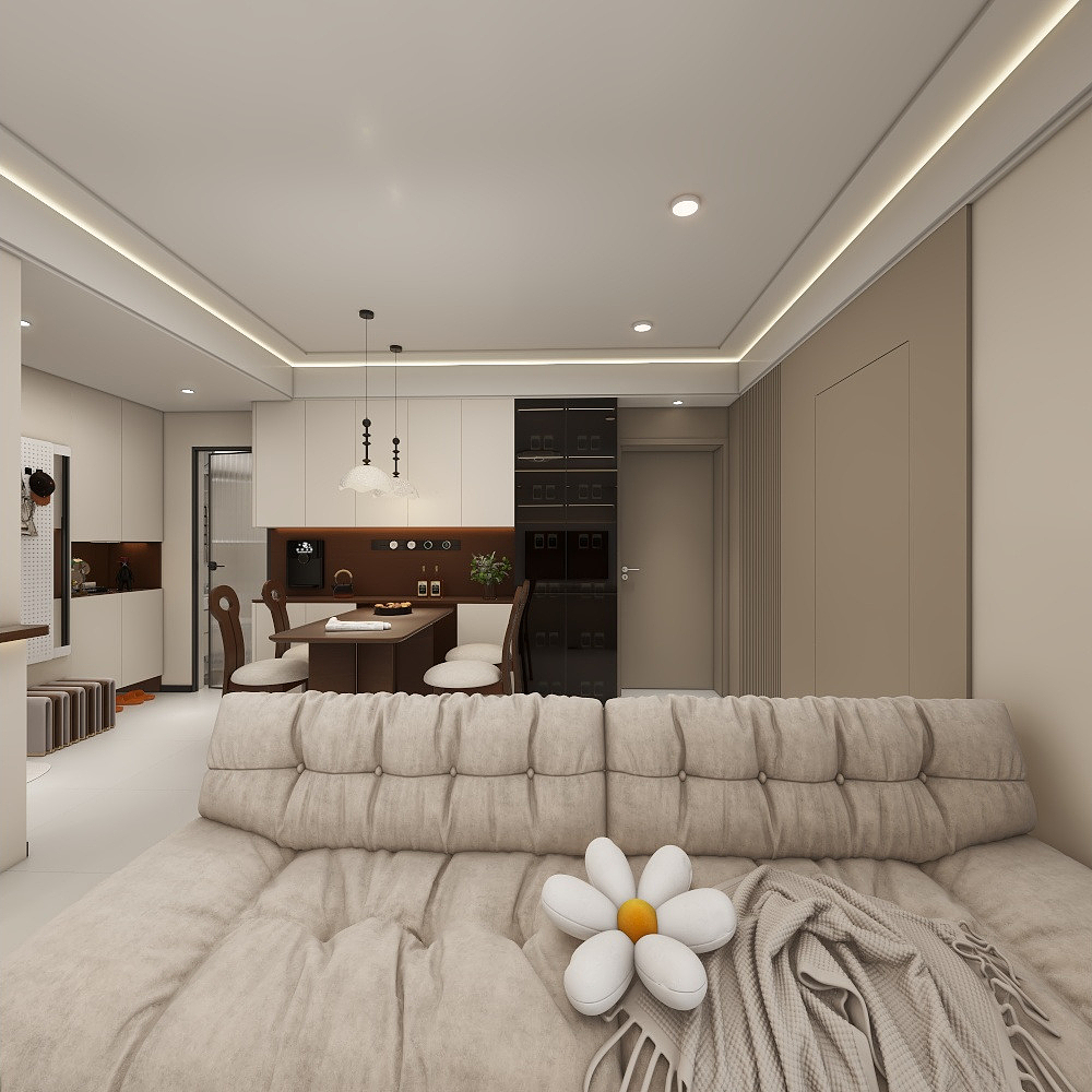 设计师同乐-105㎡2室奶油中古风装修效果图