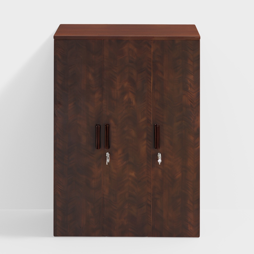 3 Door Wardrobe in Dark Cherry Finish3D模型