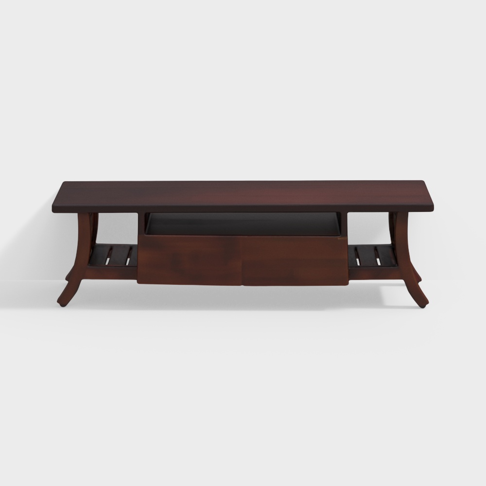 Solid Wood Veneer TV Unit in Dark Oak3D模型
