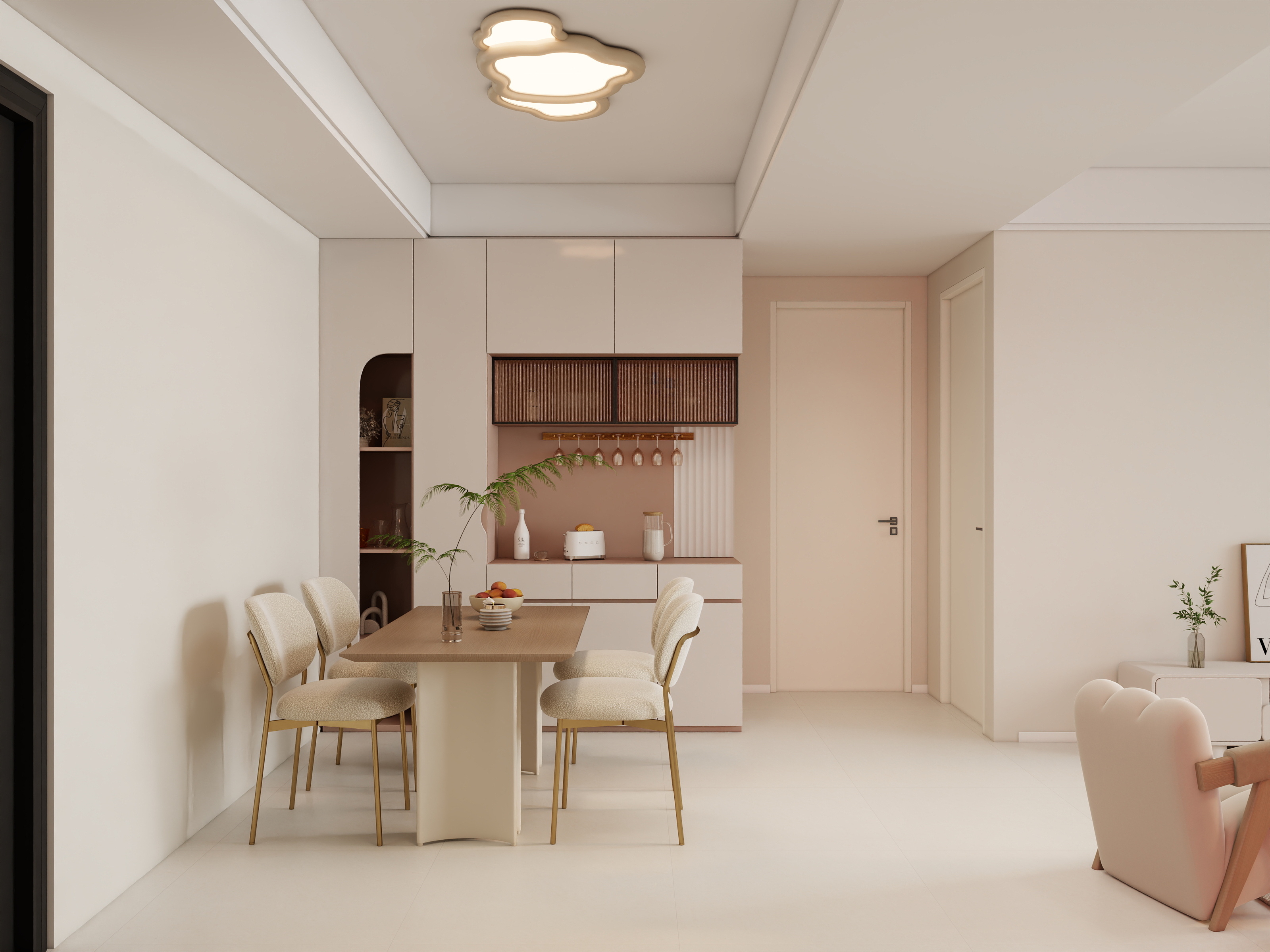 李青越-60方奶油风格两居室装修效果图