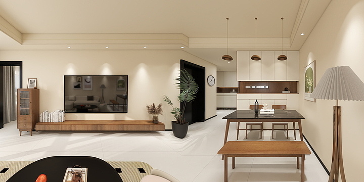 Mr言-聚金雅苑-奶油风效果图-装修设计方案