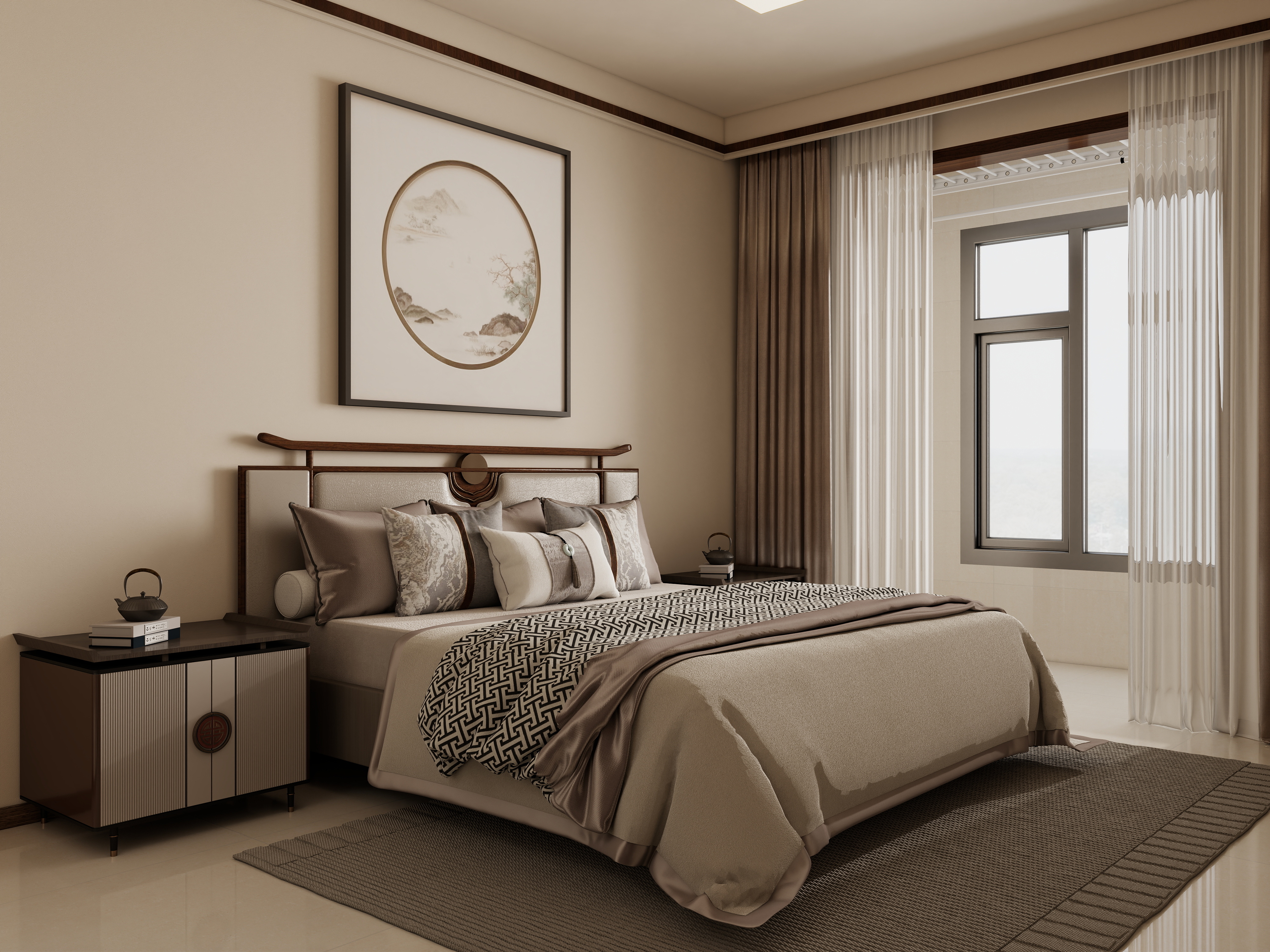 庄育霖-天伦华府100平新中式3室装修效果图