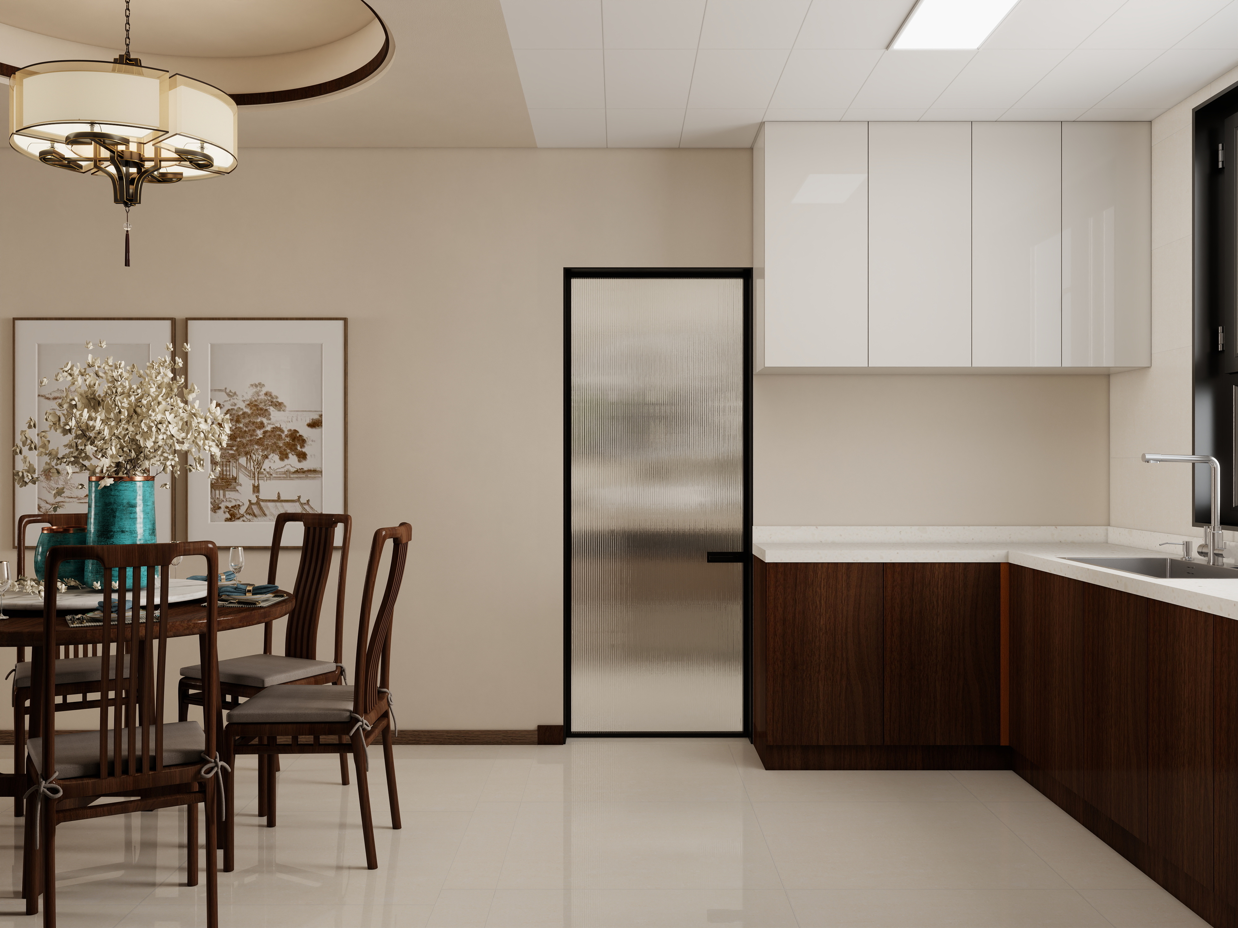 庄育霖-天伦华府100平新中式3室装修效果图