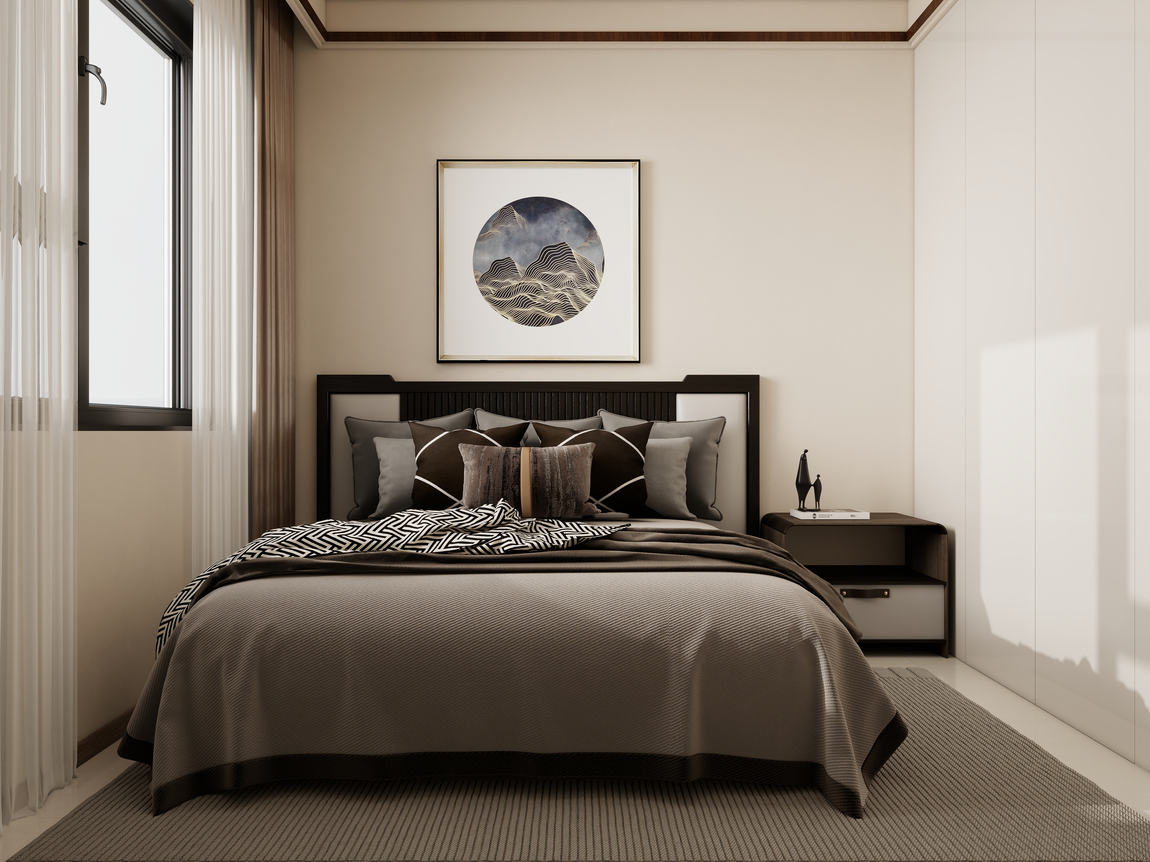 庄育霖-天伦华府100平新中式3室装修效果图