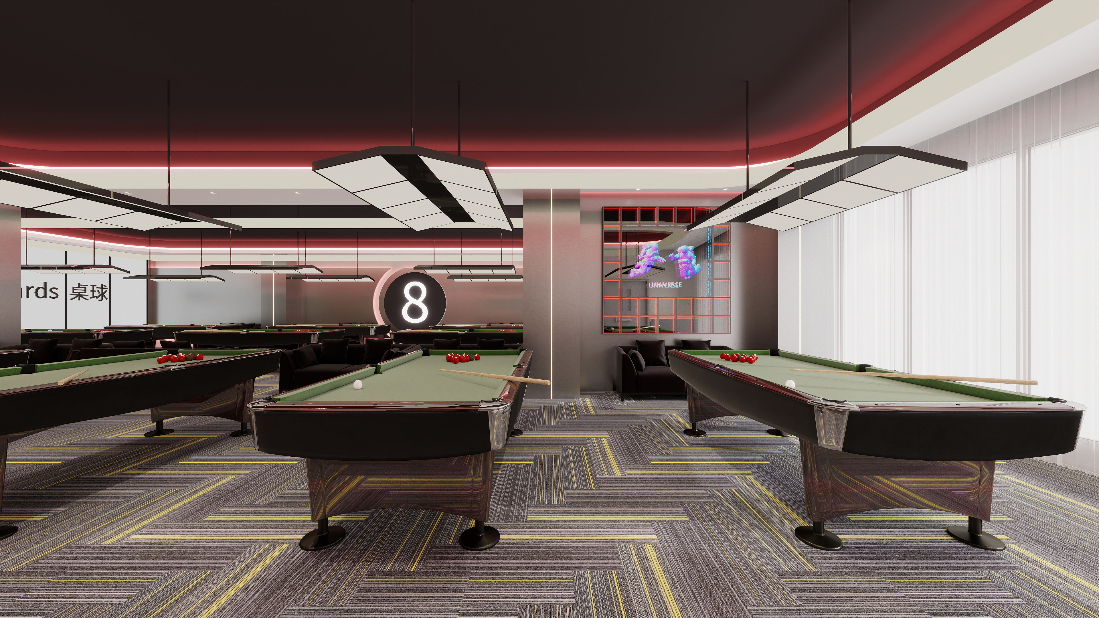 胖头鱼设计-新恒富大厦现代简约349㎡台球厅-装修设计方案