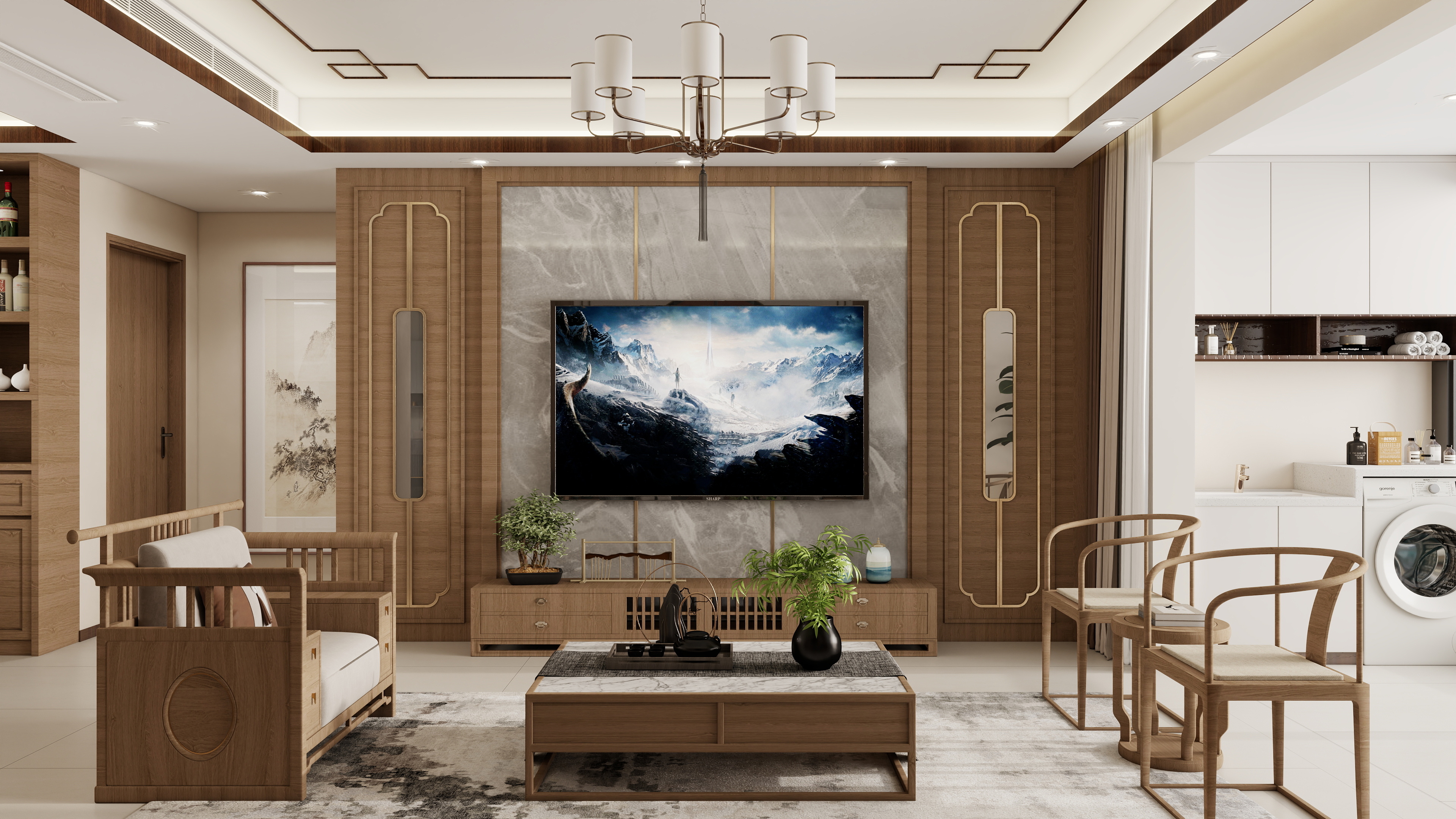 庄育霖-国际花都102平新中式3室装修效果图