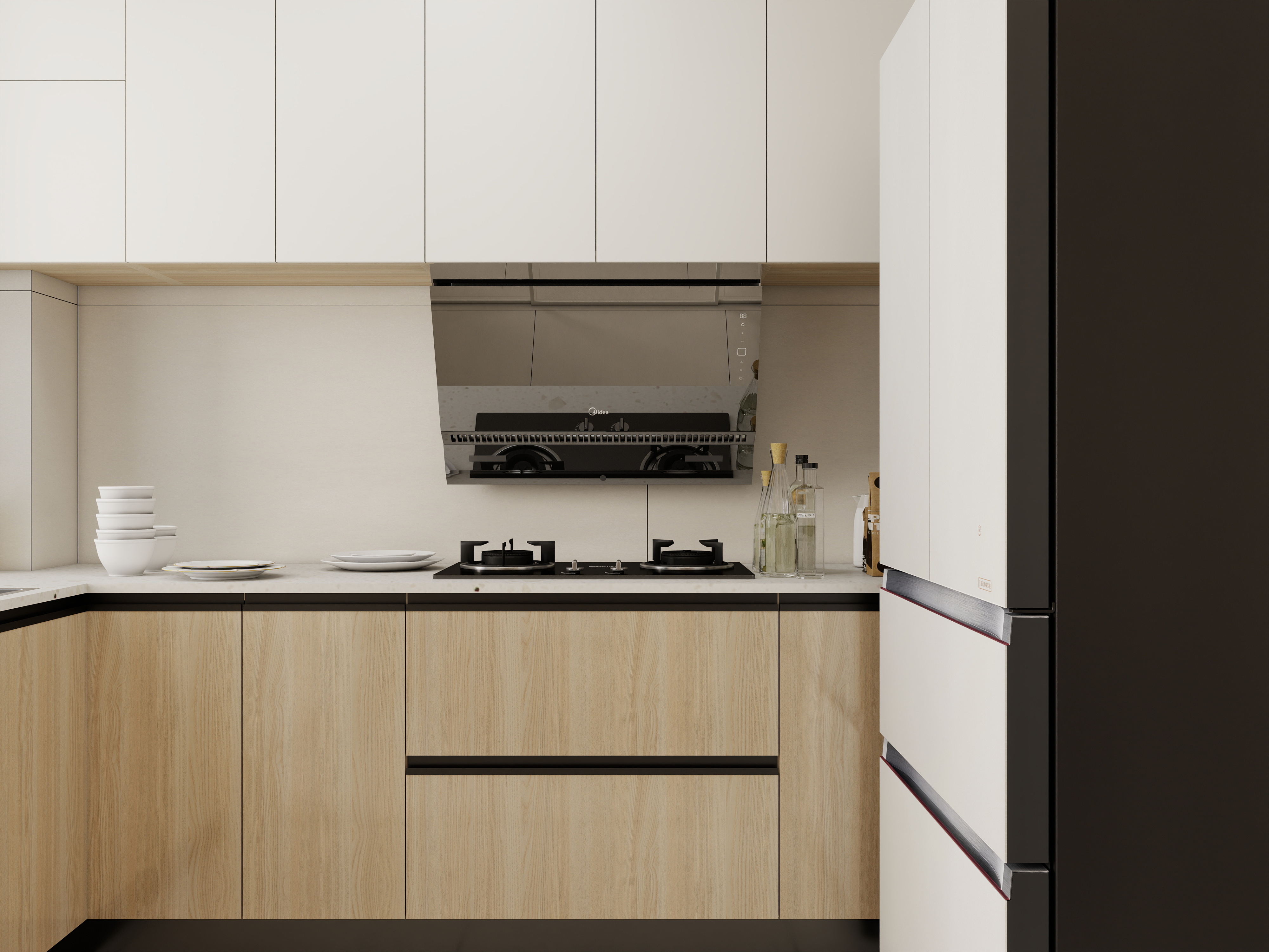 庄育霖-明珠雅苑123平奶油原木风4室装修效果图