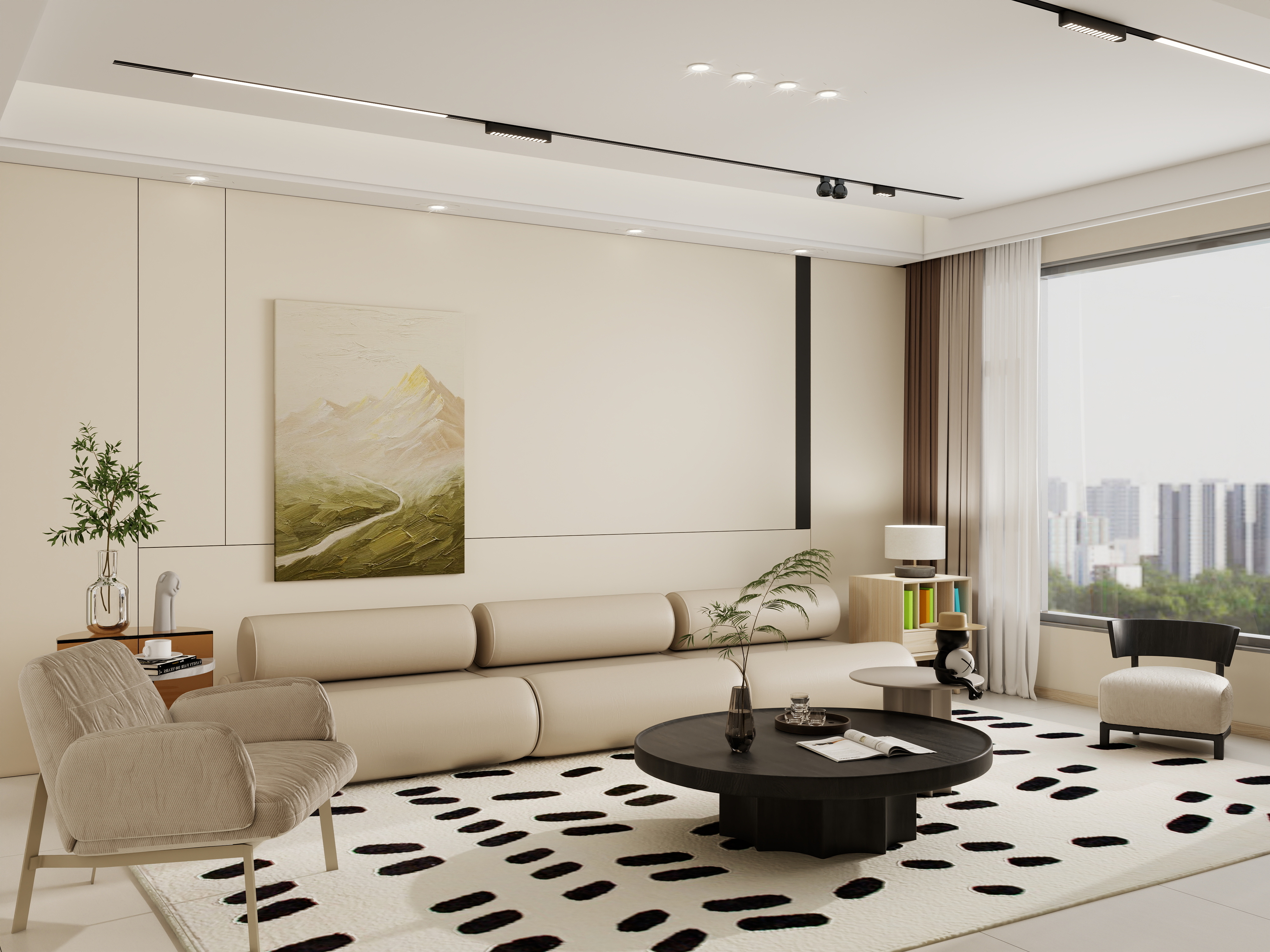 庄育霖-明珠雅苑123平奶油原木风4室装修效果图