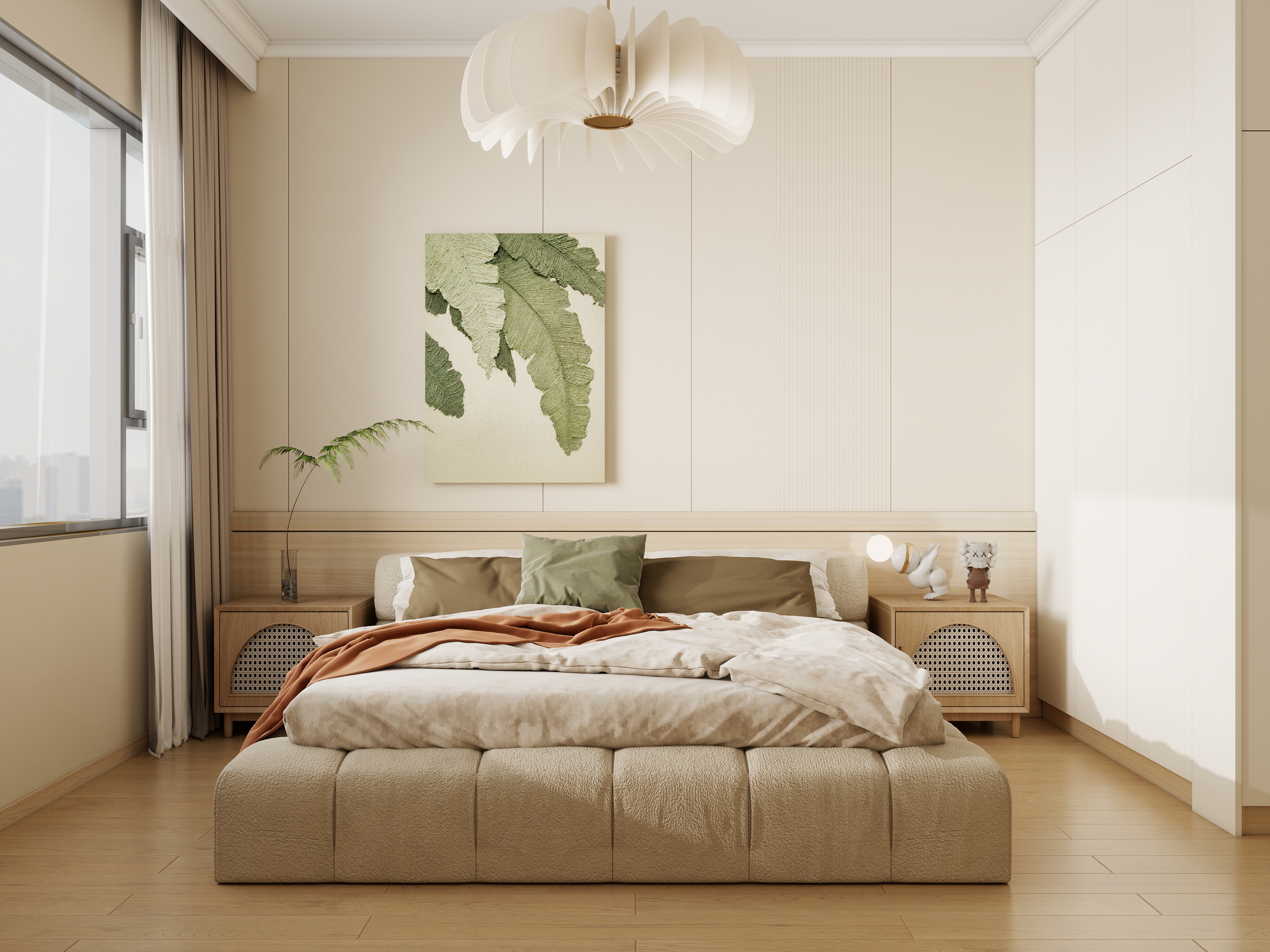 庄育霖-明珠雅苑123平奶油原木风4室装修效果图