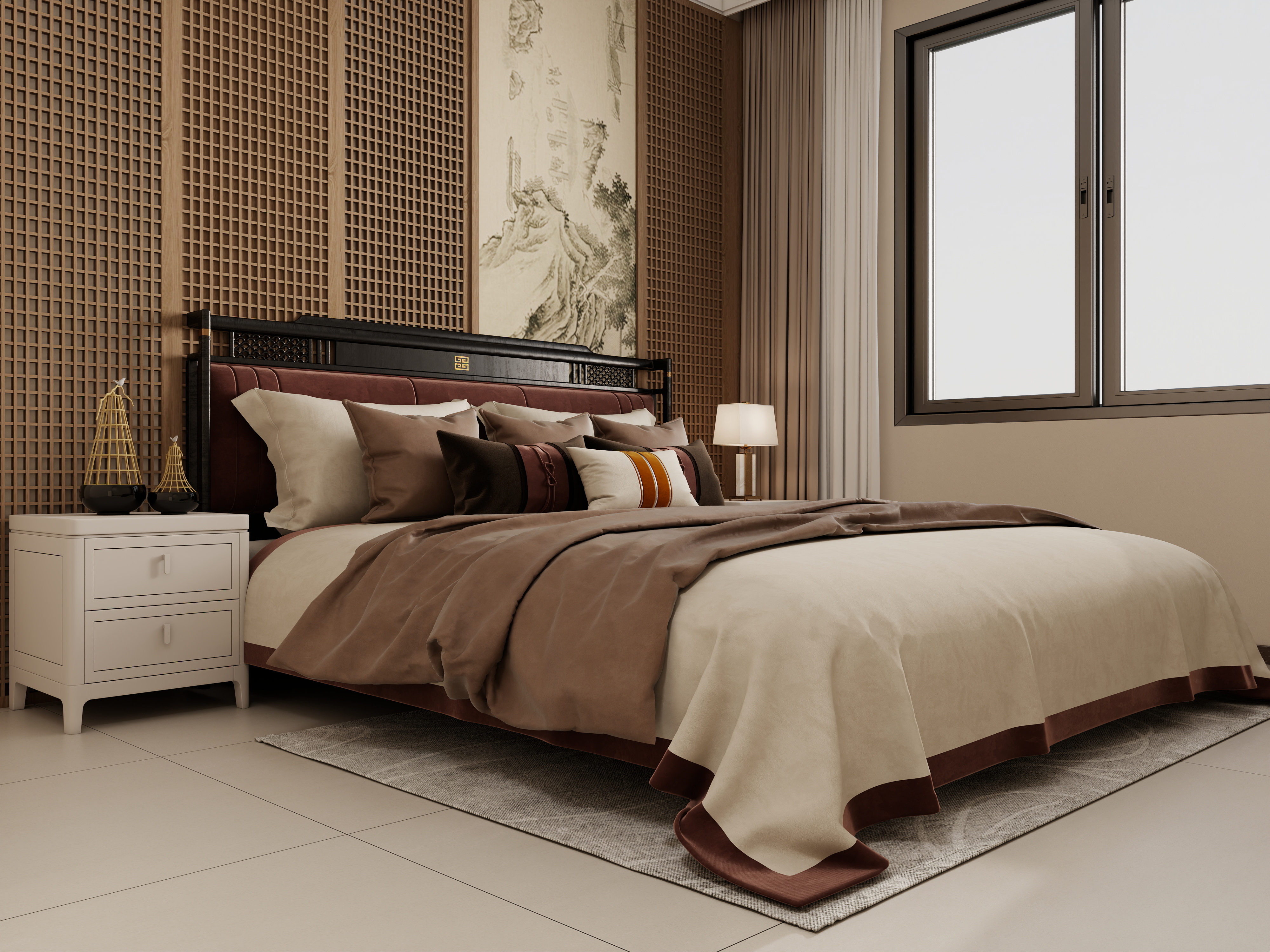 庄育霖-国际花都102平新中式3室装修效果图