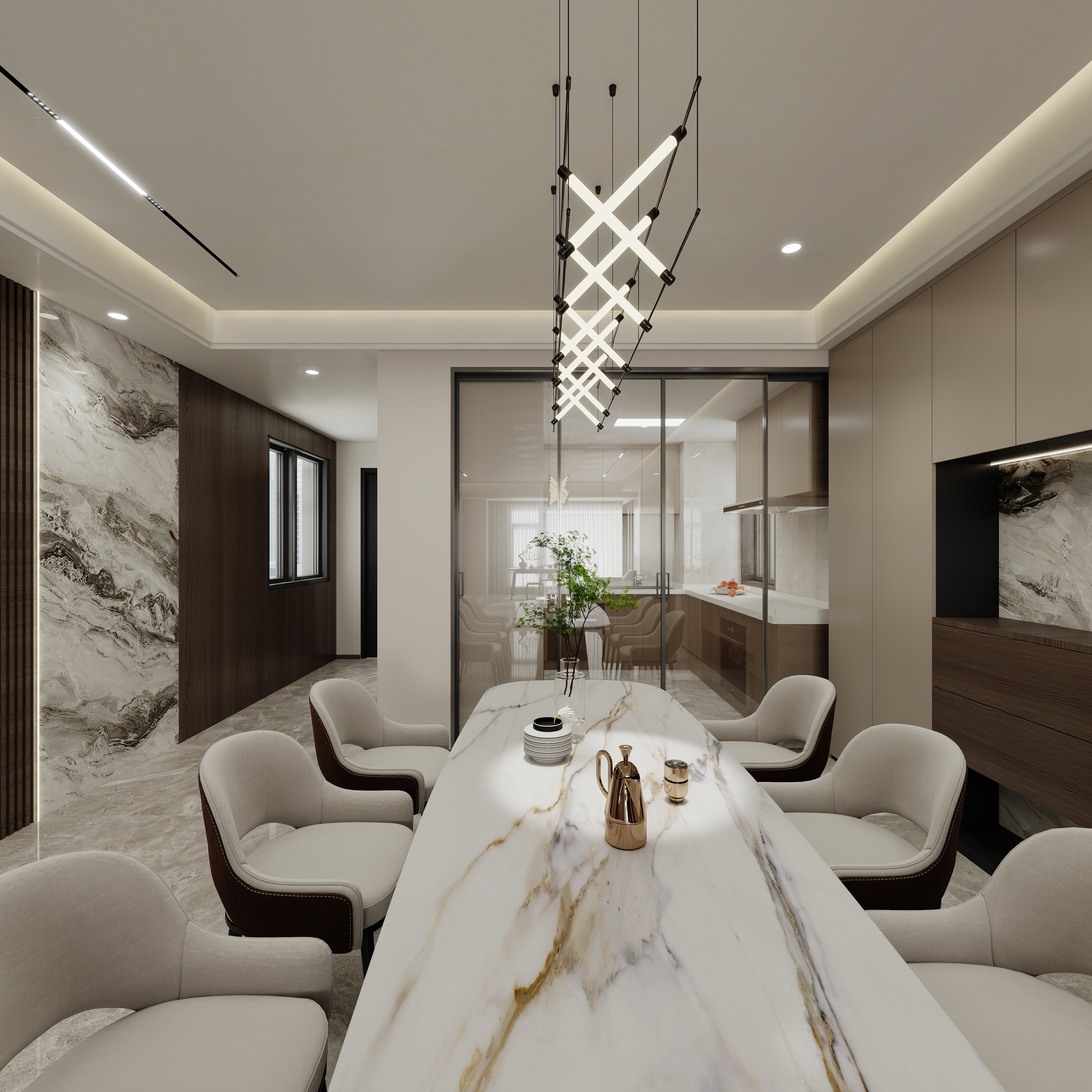 壹诺设计工作室-115㎡3室-意式简约 一层客餐厅装修效果图第5张