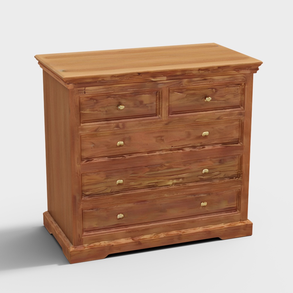 Tuscany Solid Wood Chest of 5 Drawers in Natural T3D模型
