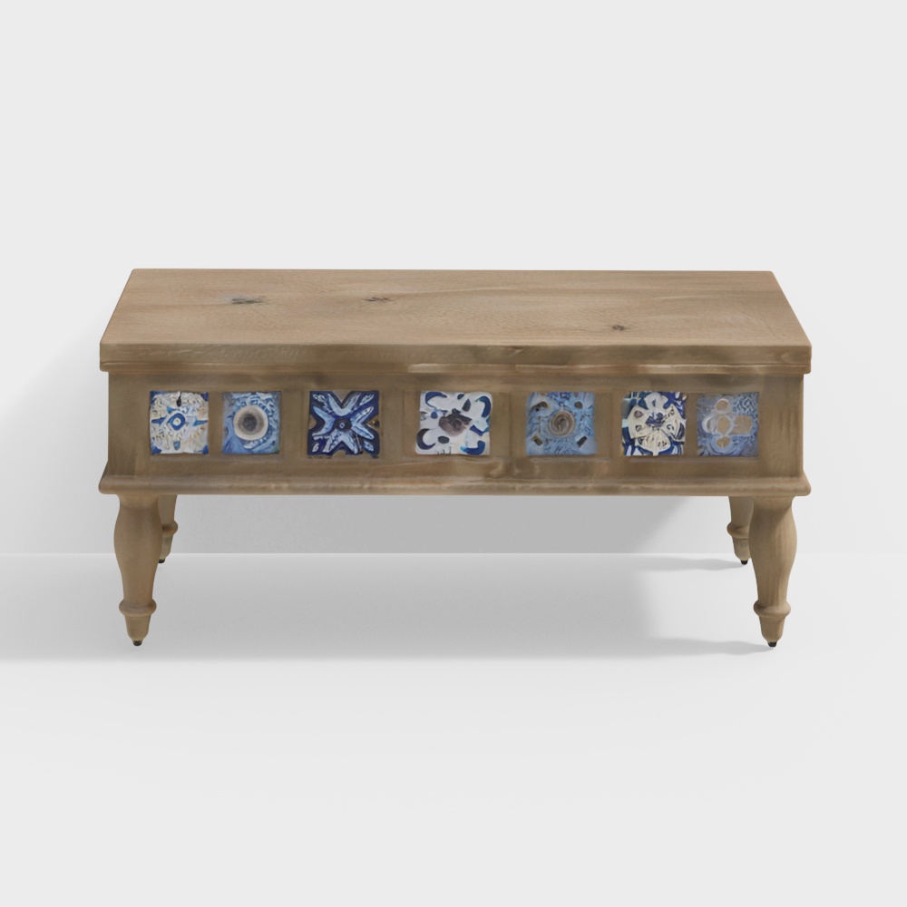 Azul Rectangular Solid Wood Coffee Table in Brushe3D模型