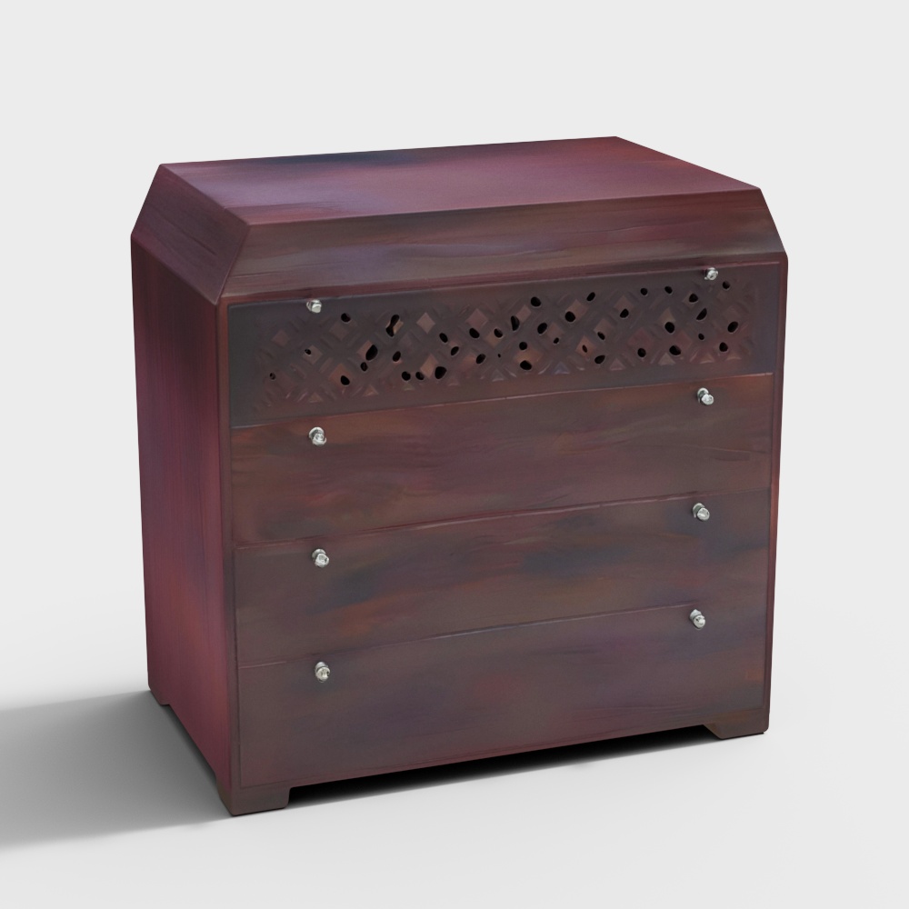 Alaca Solid Wood Chest of 4 Drawers in Mahogany Fi3D模型