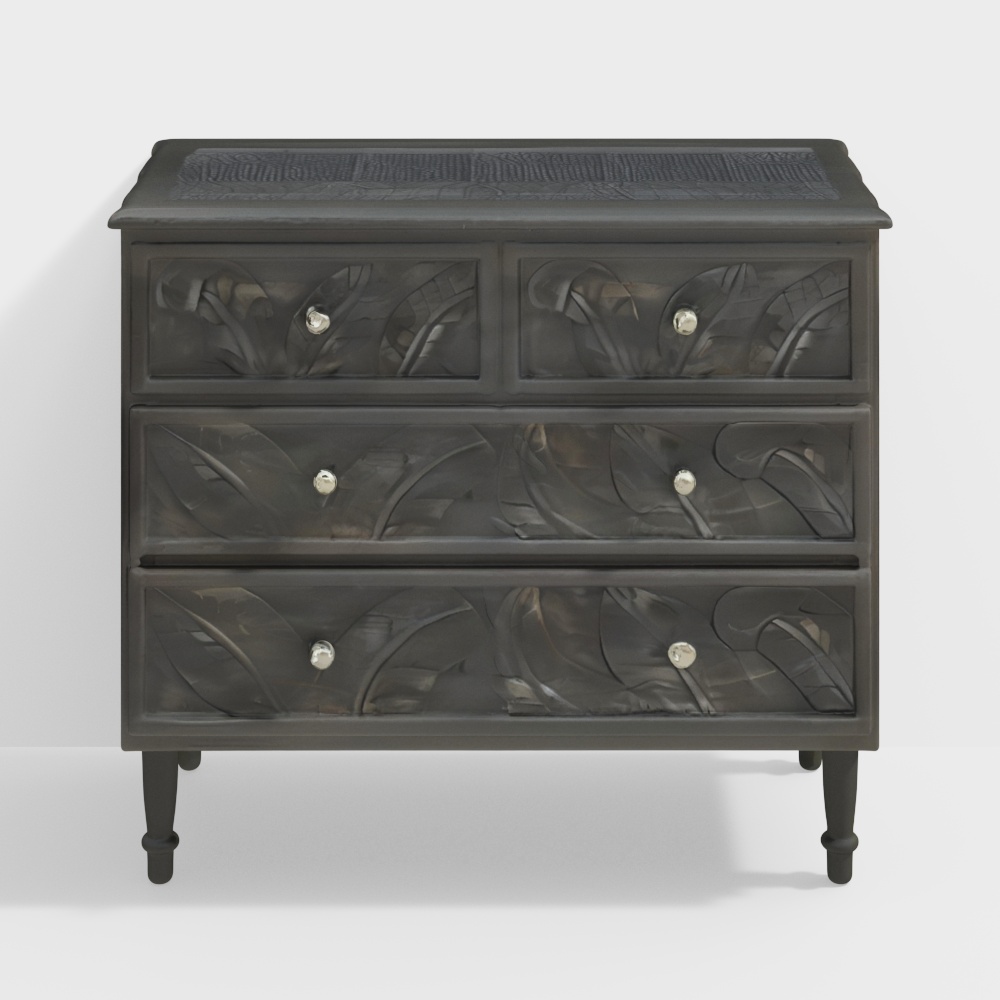 Elisa Solid Wood Chest of 4 Drawers in Antique Gre3D模型