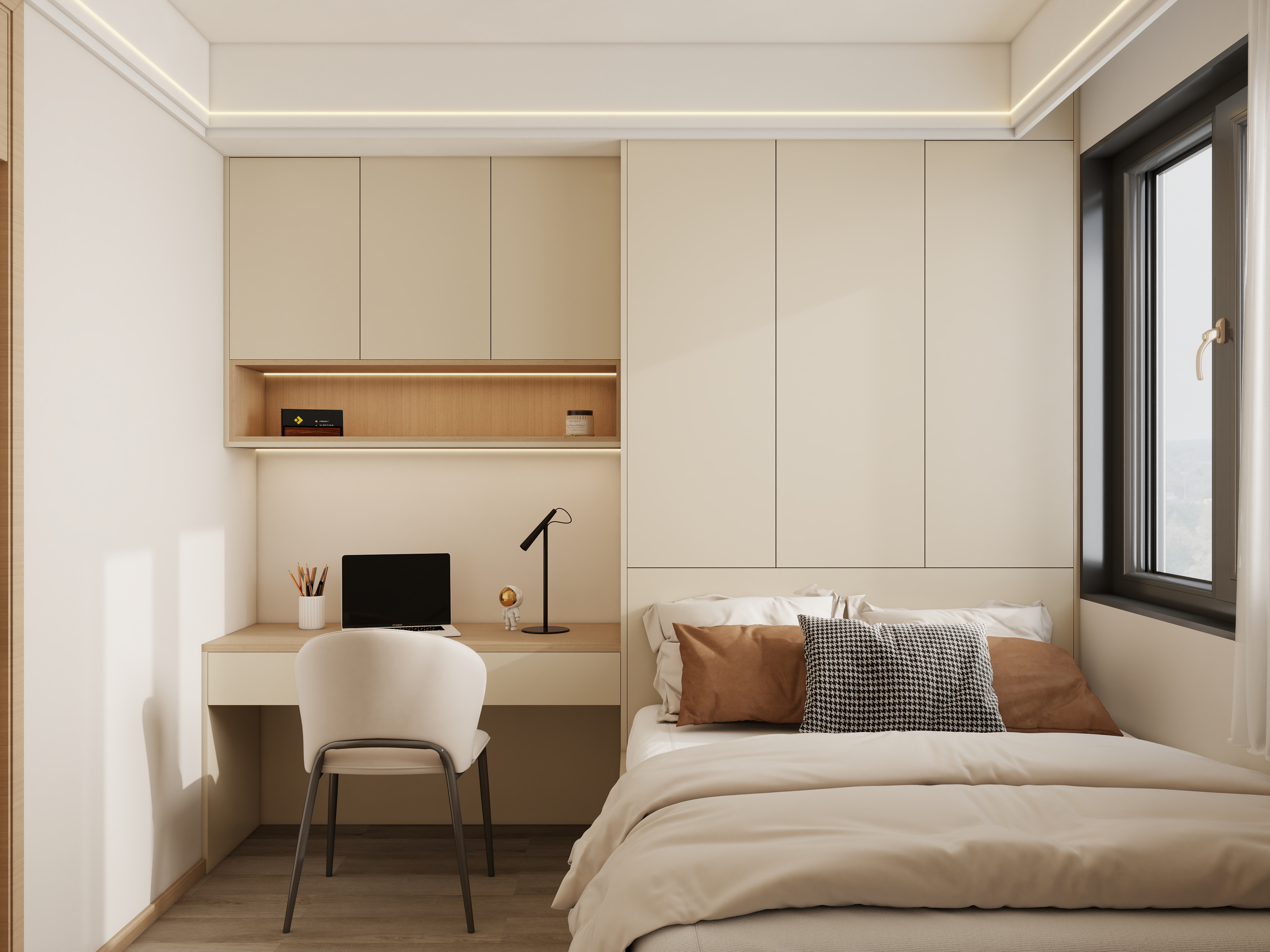 庄育霖-同创壹悦府94平奶油原木风3室装修效果图