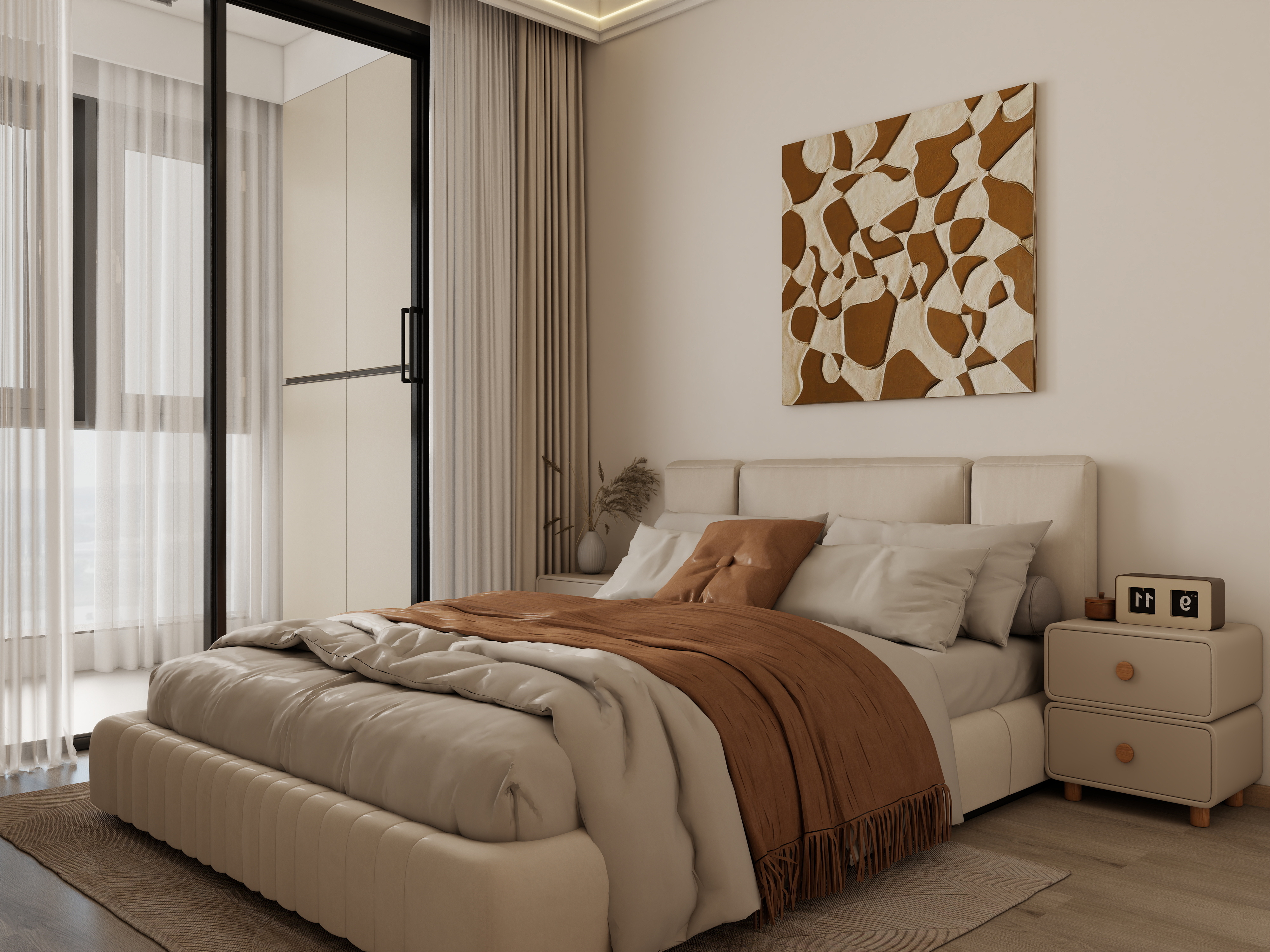 庄育霖-同创壹悦府94平奶油原木风3室装修效果图