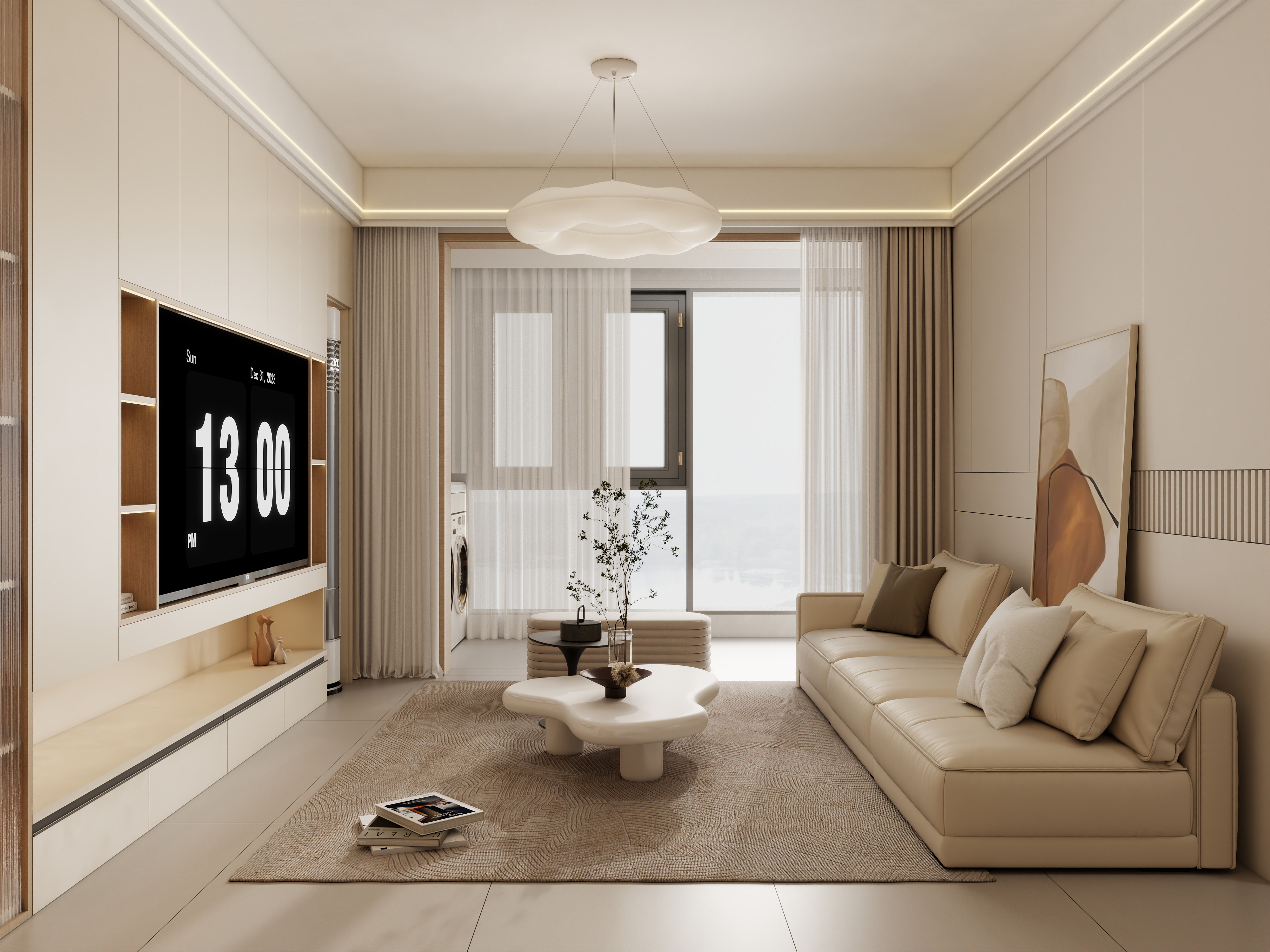 庄育霖-同创壹悦府94平奶油原木风3室装修效果图