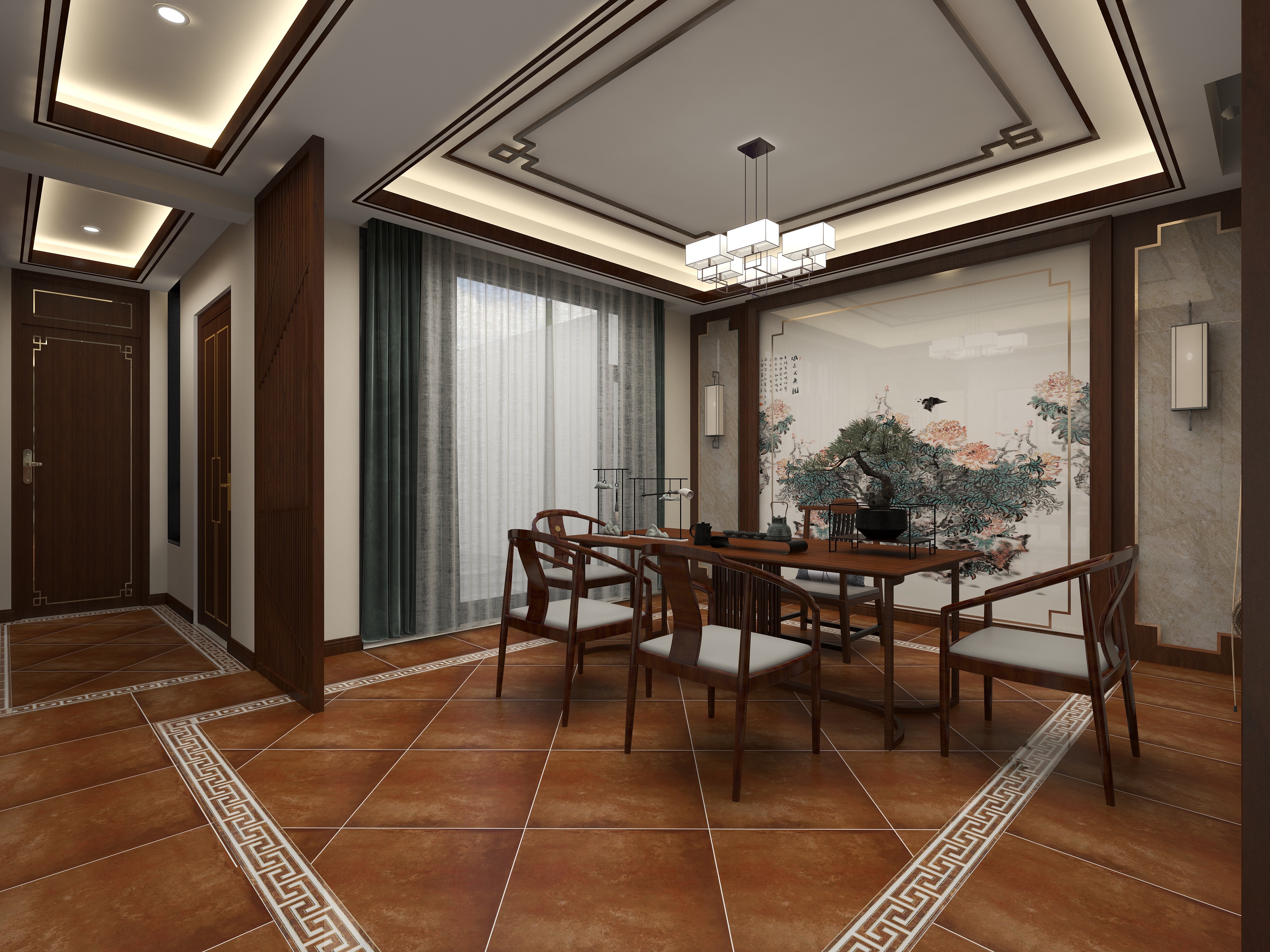 Tian11-孔雀城双拼别墅-850平方-中式复古装修效果图