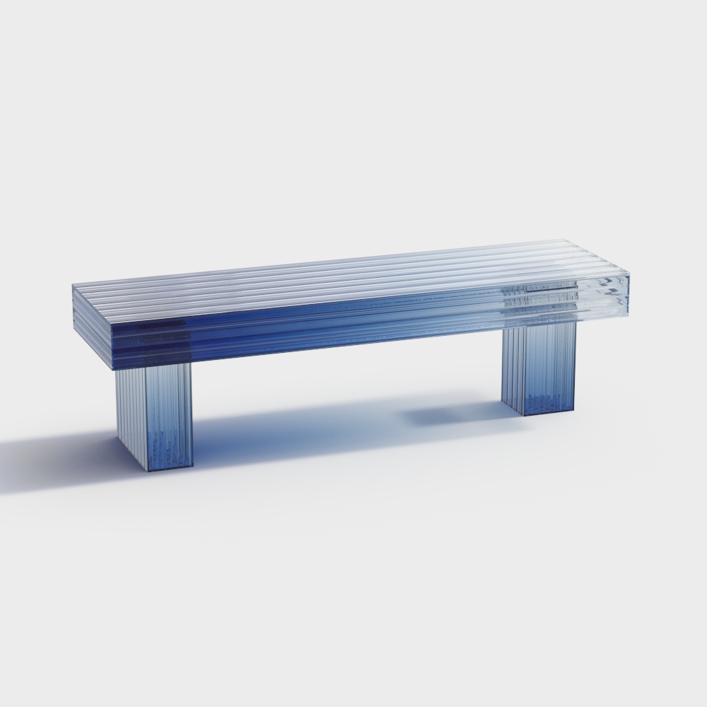 现代亚克力蓝色长凳3D模型