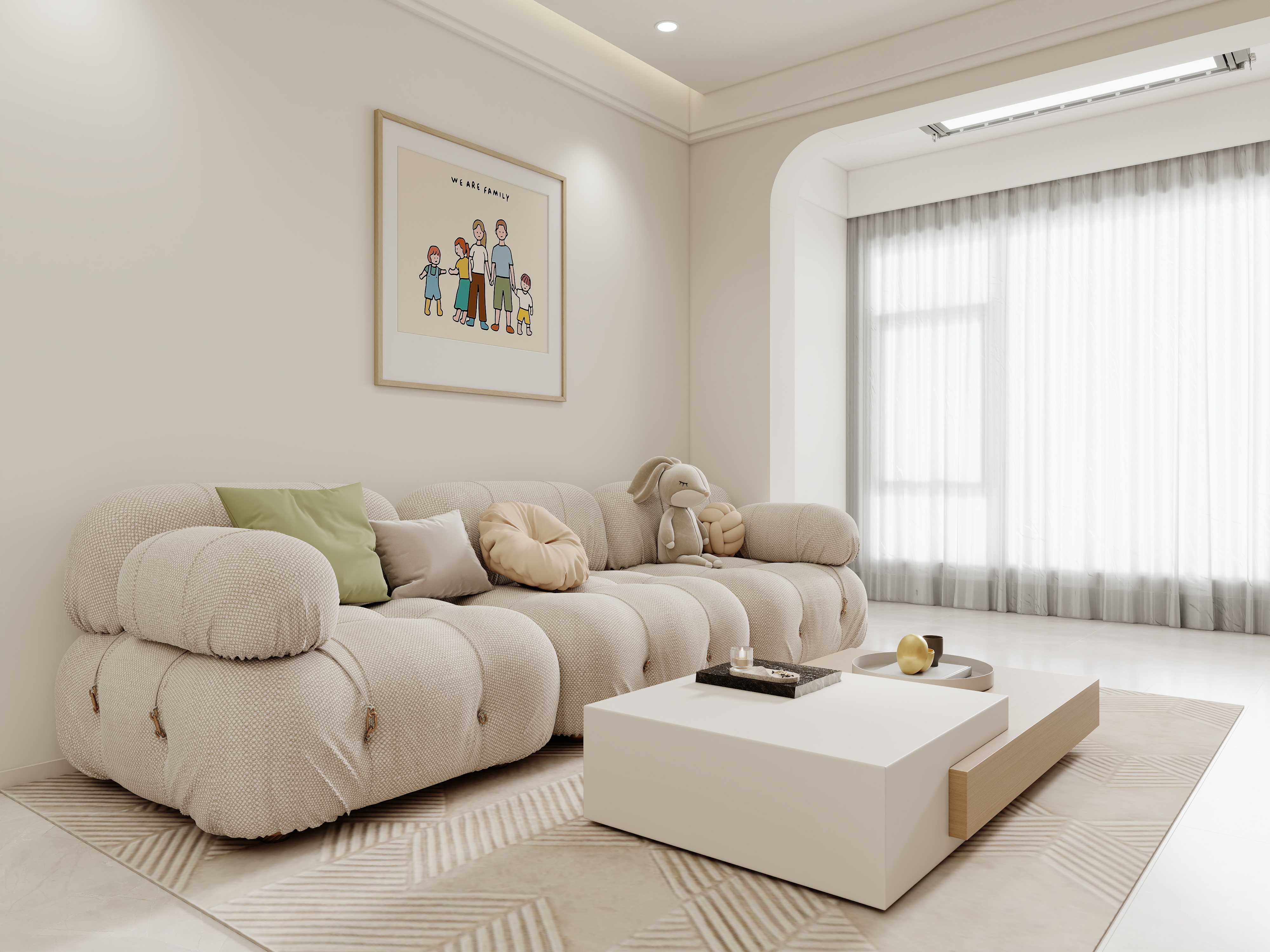 壹诺设计工作室-115㎡2室-奶油风装修效果图