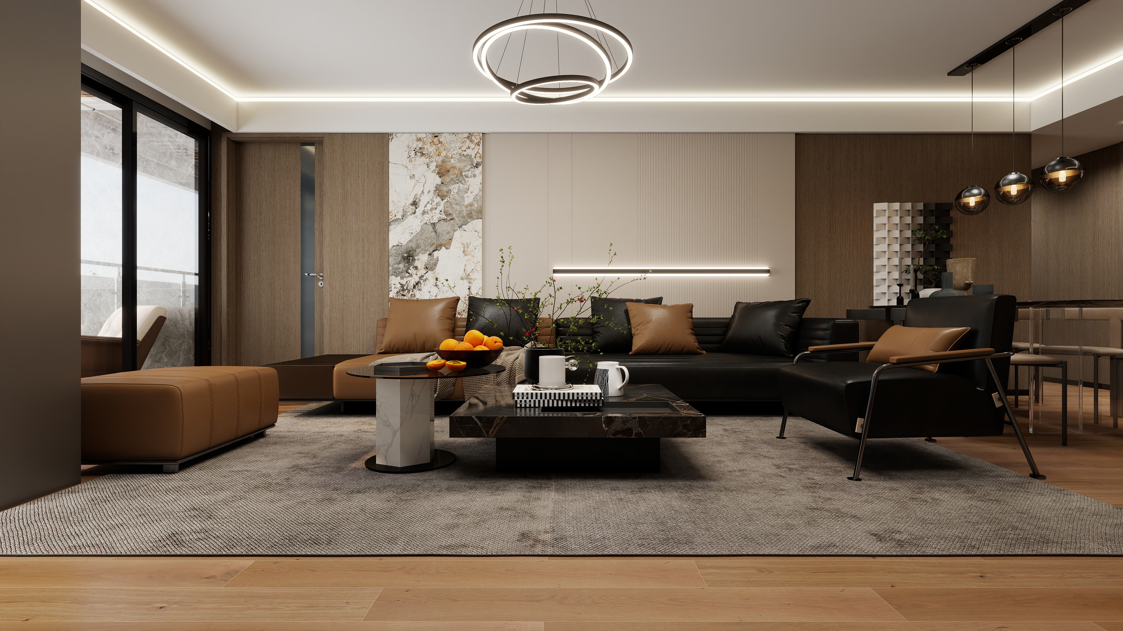 至简名设-文稳康-《澳门》110平黑灰意式|四居室装修效果图