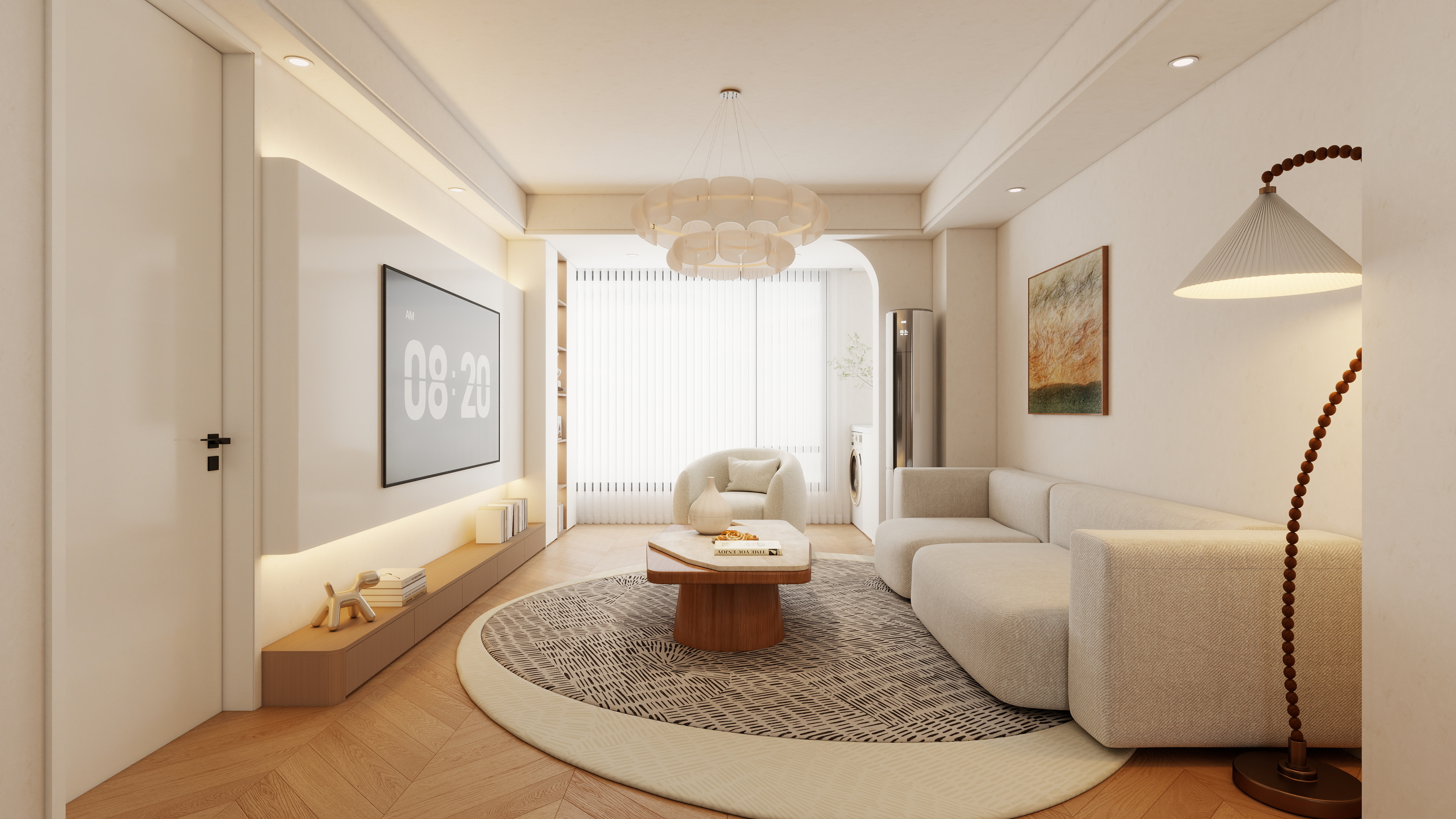 孙有权-『2025-5』40平丨奶油原木风客餐厅+厨房装修效果图