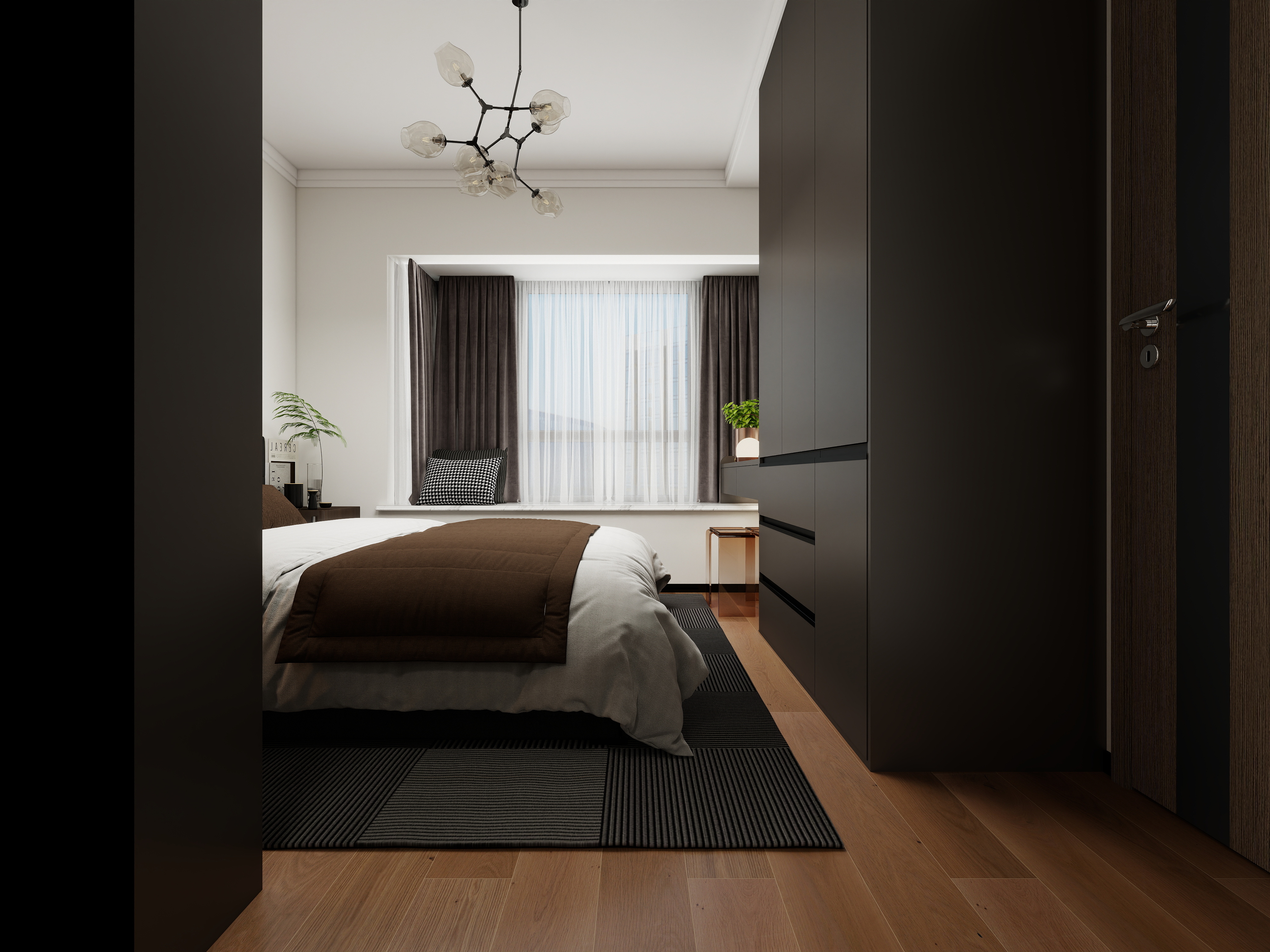 至简名设-文稳康-《澳门》110平黑灰意式|四居室装修效果图