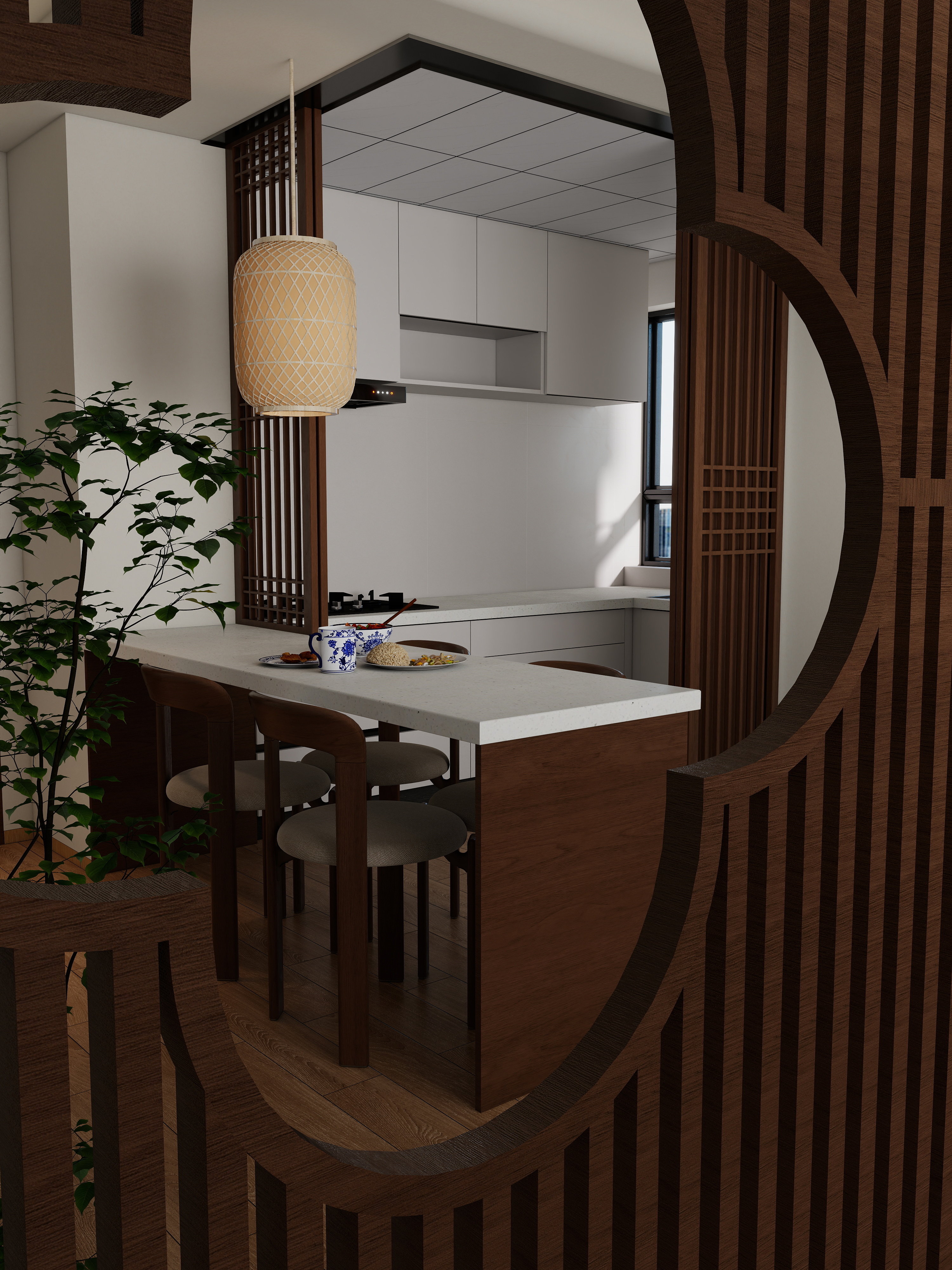 李磊-中式原木风客餐厅-装修设计方案