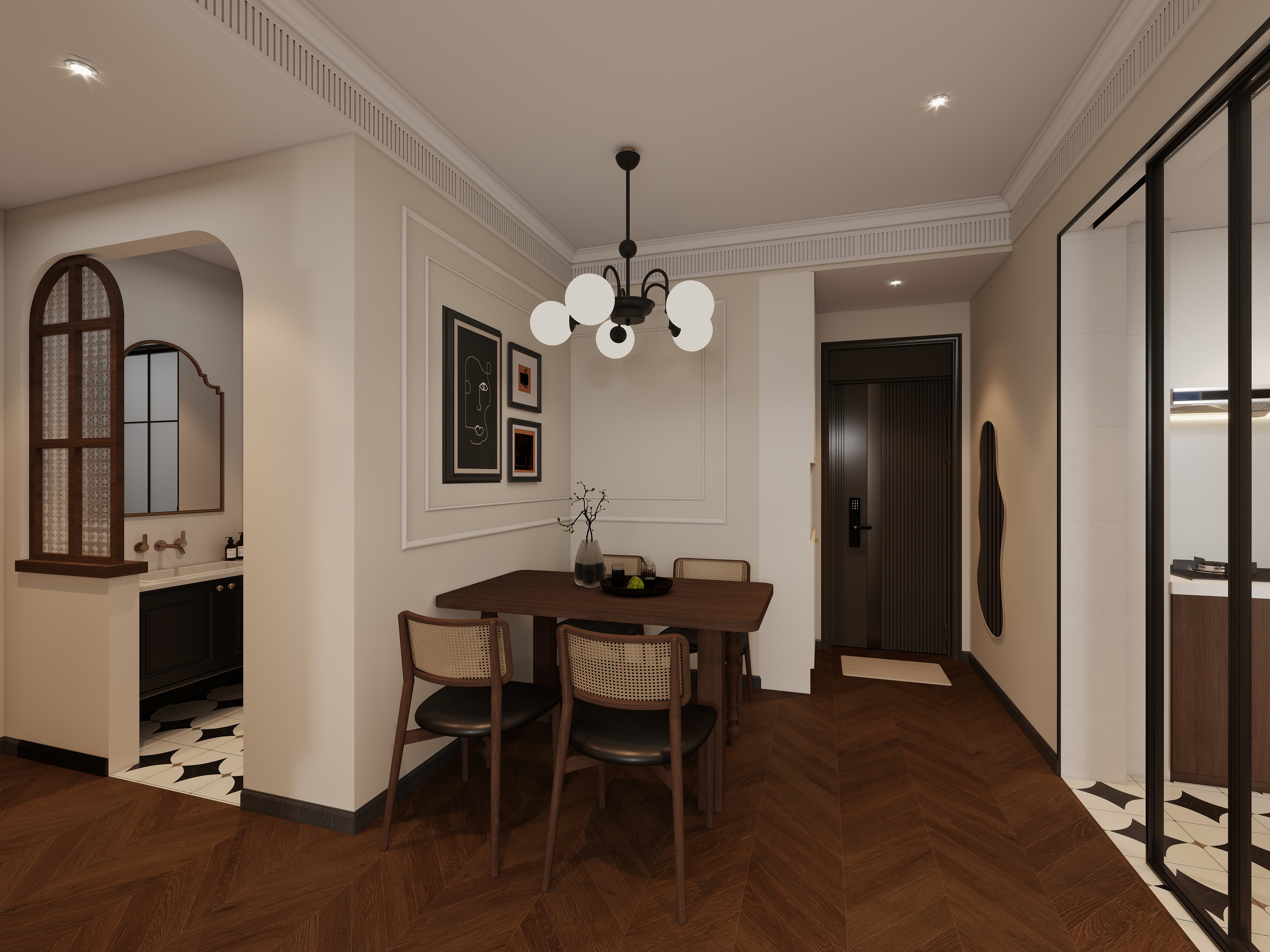 胖头鱼设计-金地格林法式中古风89㎡两室装修效果图