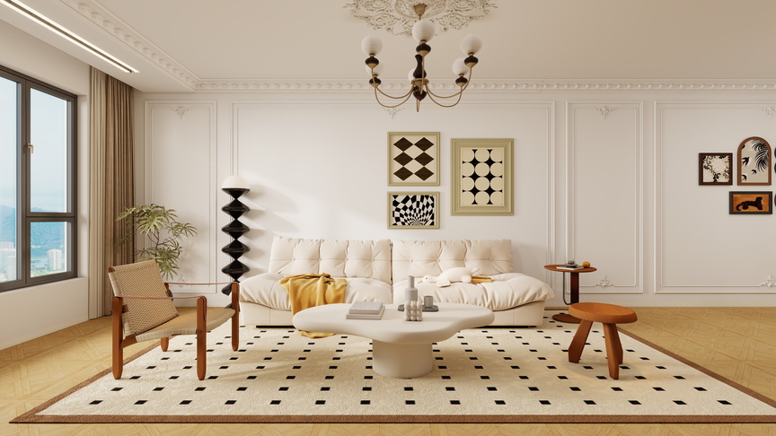 果乐设计-114方轻法式风格三居室装修效果图