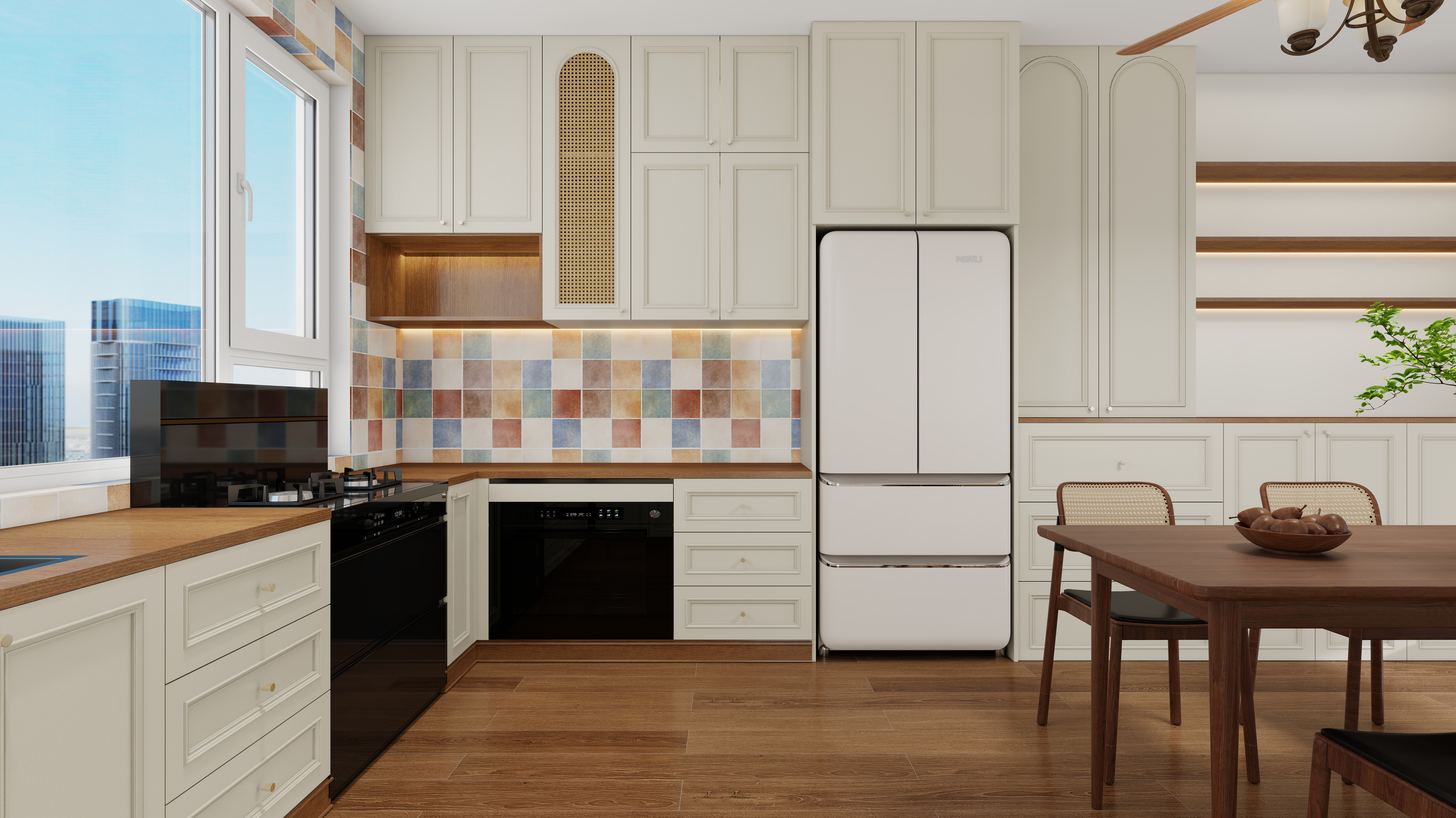 张岩-鹿鸣湾复式楼美式田园一层厨房装修效果图第2张