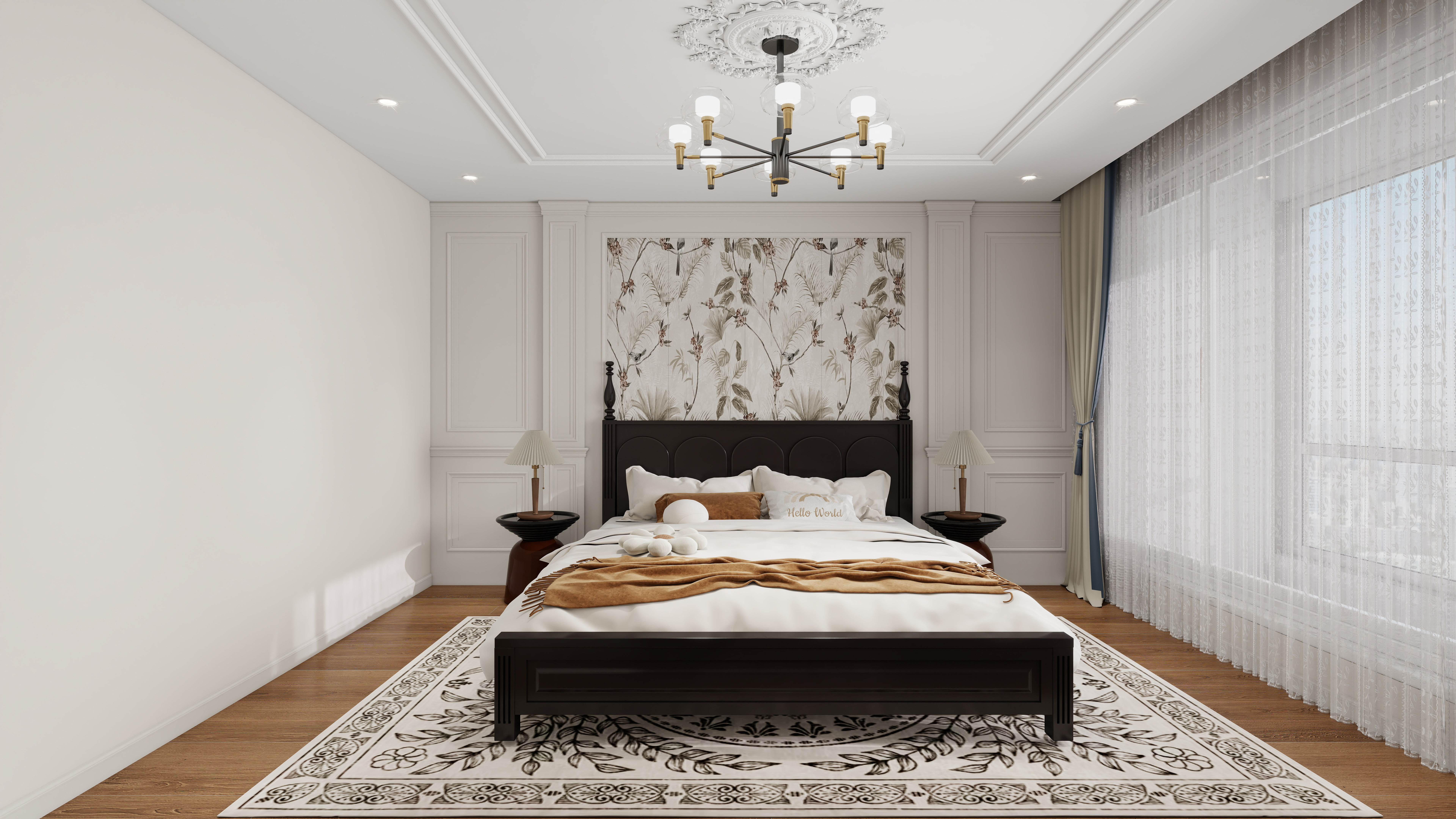 张岩-鹿鸣湾复式楼美式田园二层主卧室装修效果图第2张