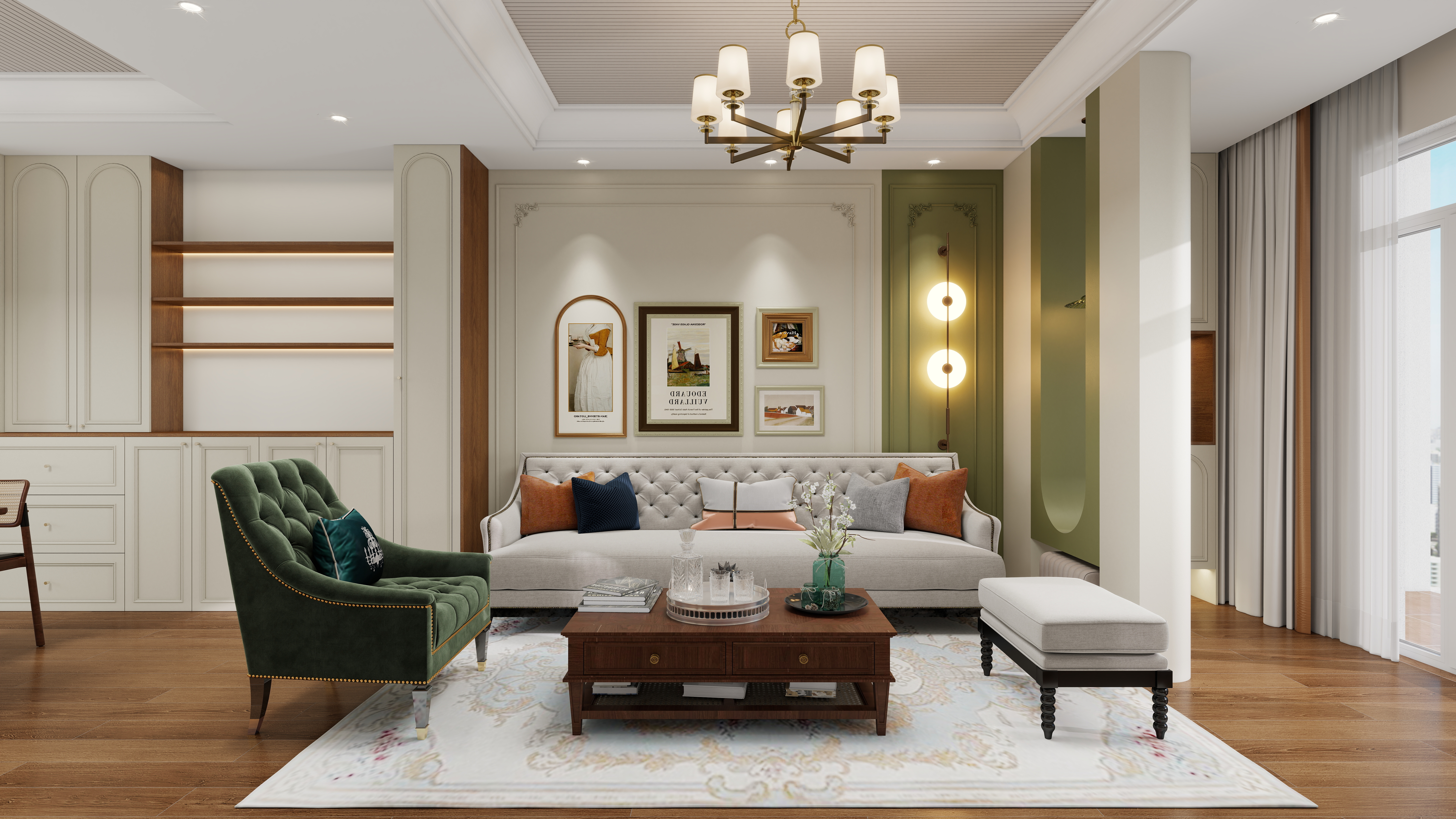 张岩-鹿鸣湾复式楼美式田园一层客厅装修效果图第2张