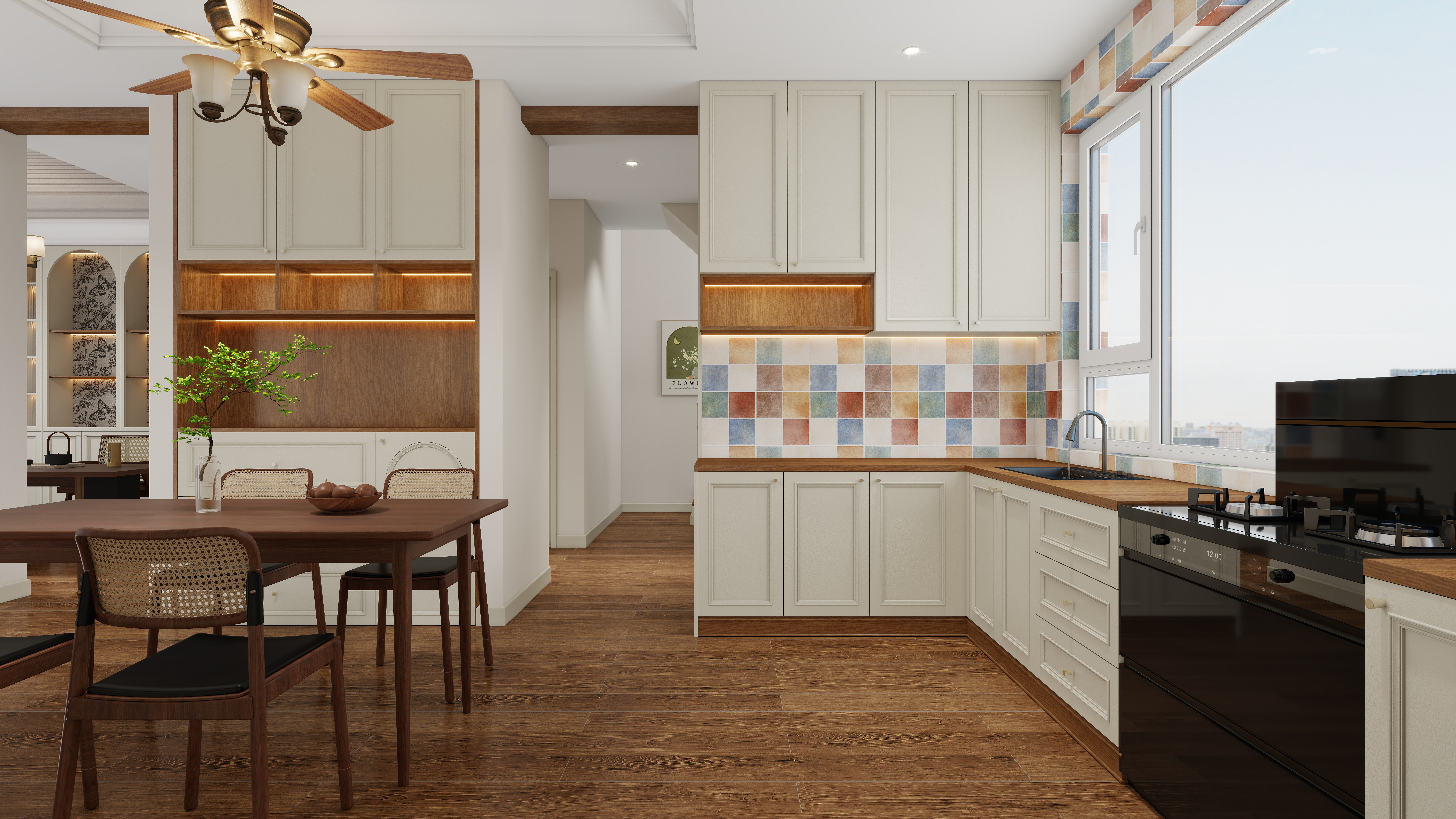 张岩-鹿鸣湾复式楼美式田园一层厨房装修效果图第1张