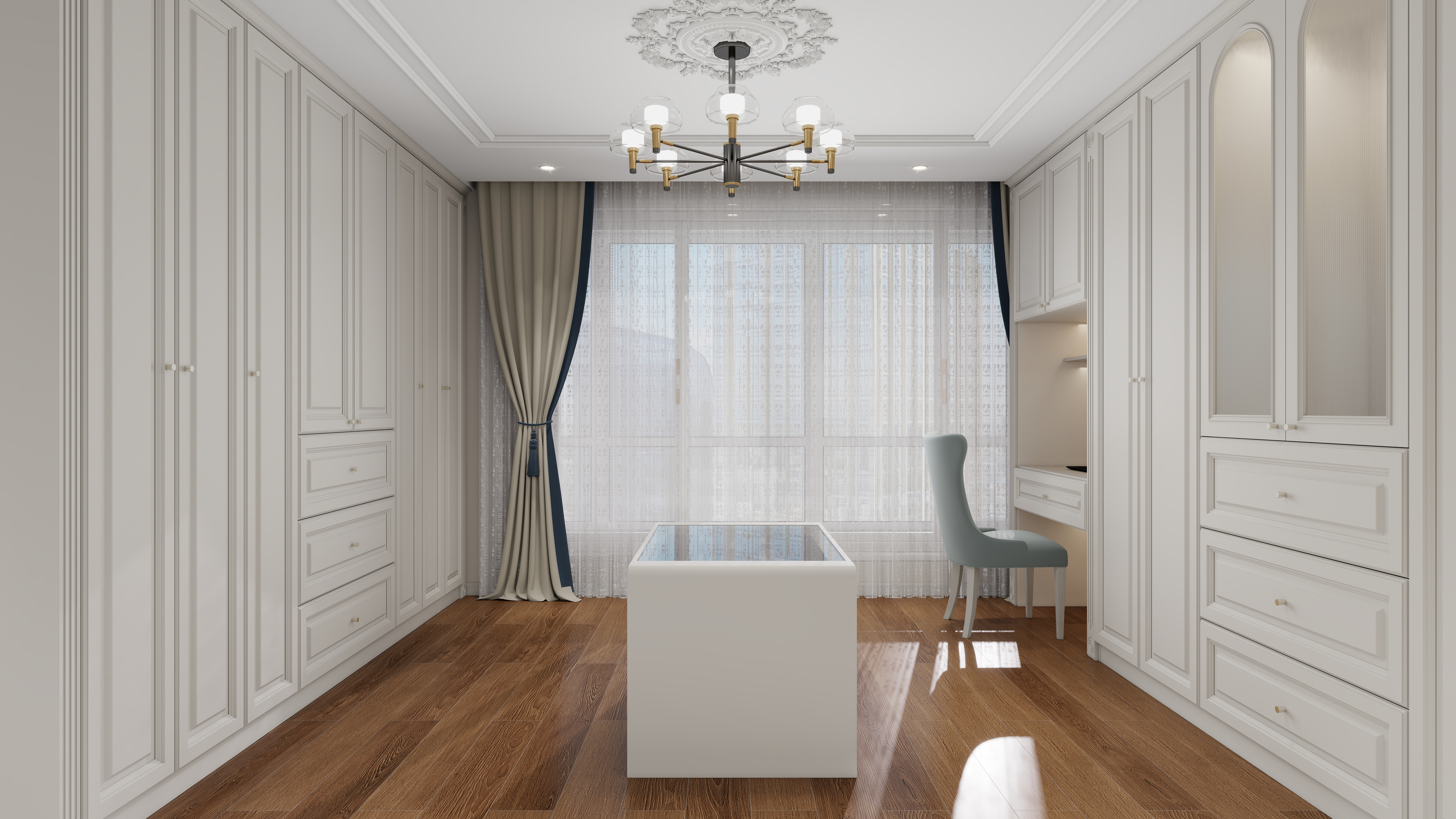 张岩-鹿鸣湾复式楼美式田园二层主卧室装修效果图第1张