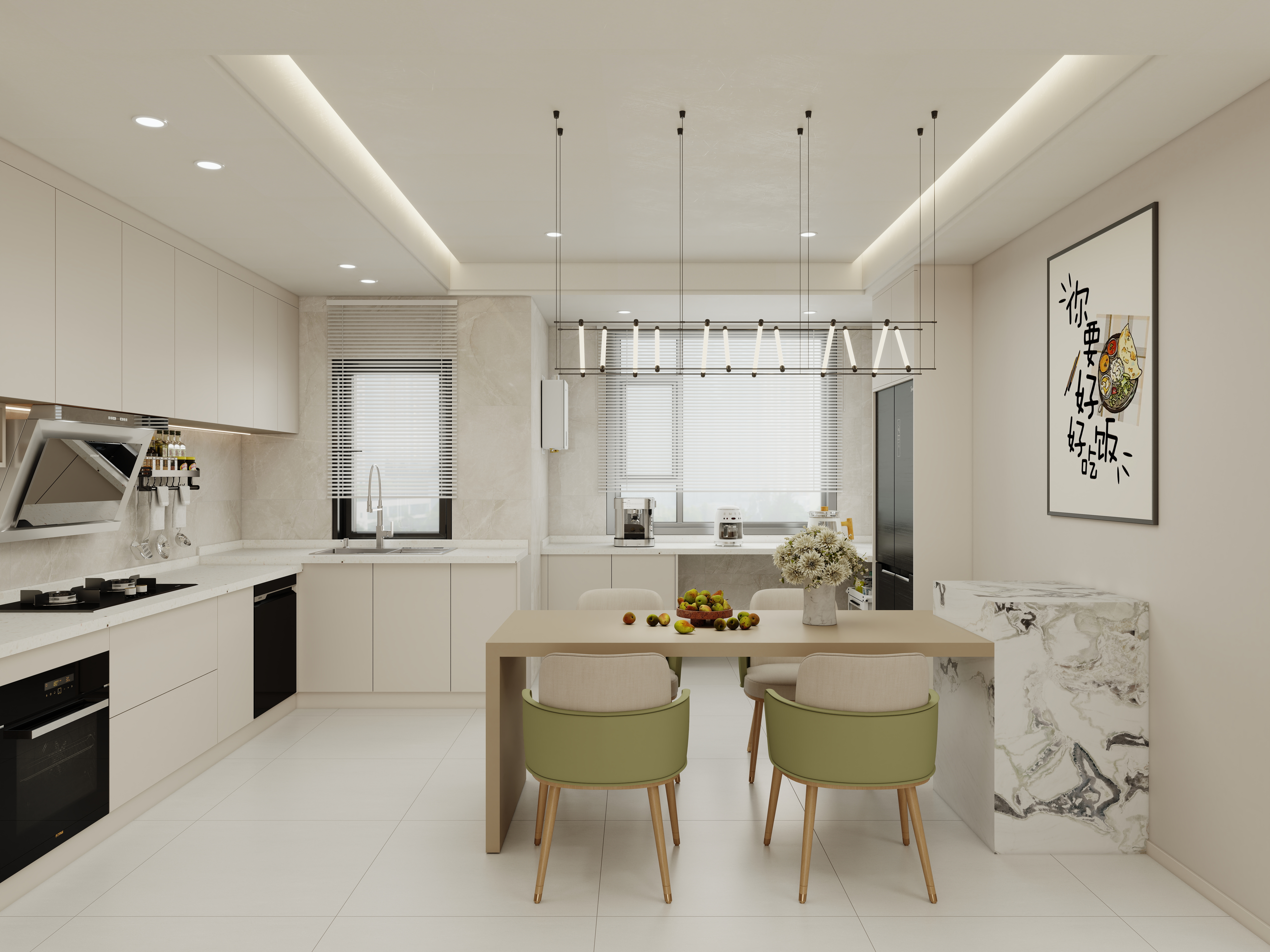 壹诺设计工作室-112㎡3室-奶油风一层客餐厅装修效果图第3张