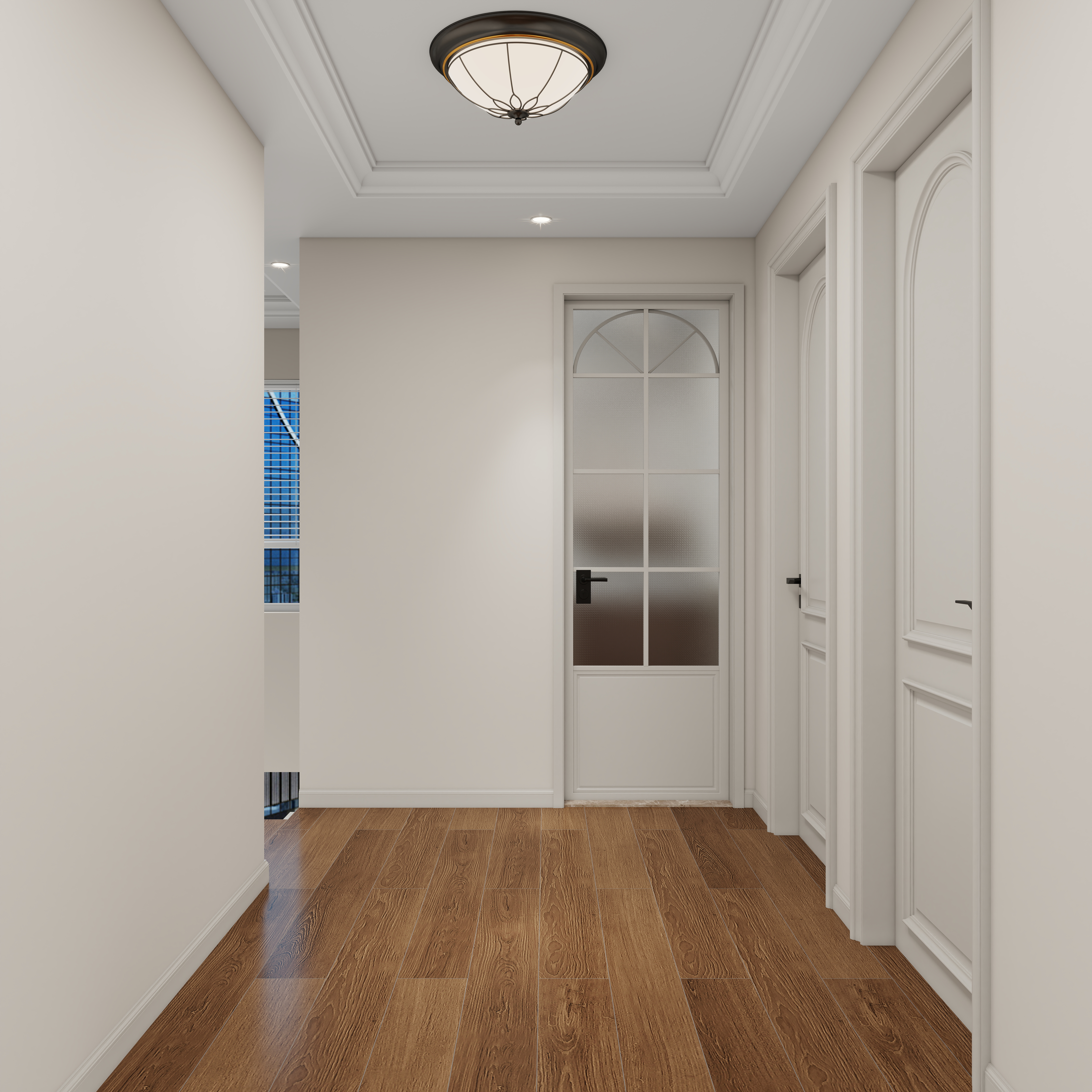 张岩-鹿鸣湾复式楼美式田园二层二楼走廊装修效果图第2张