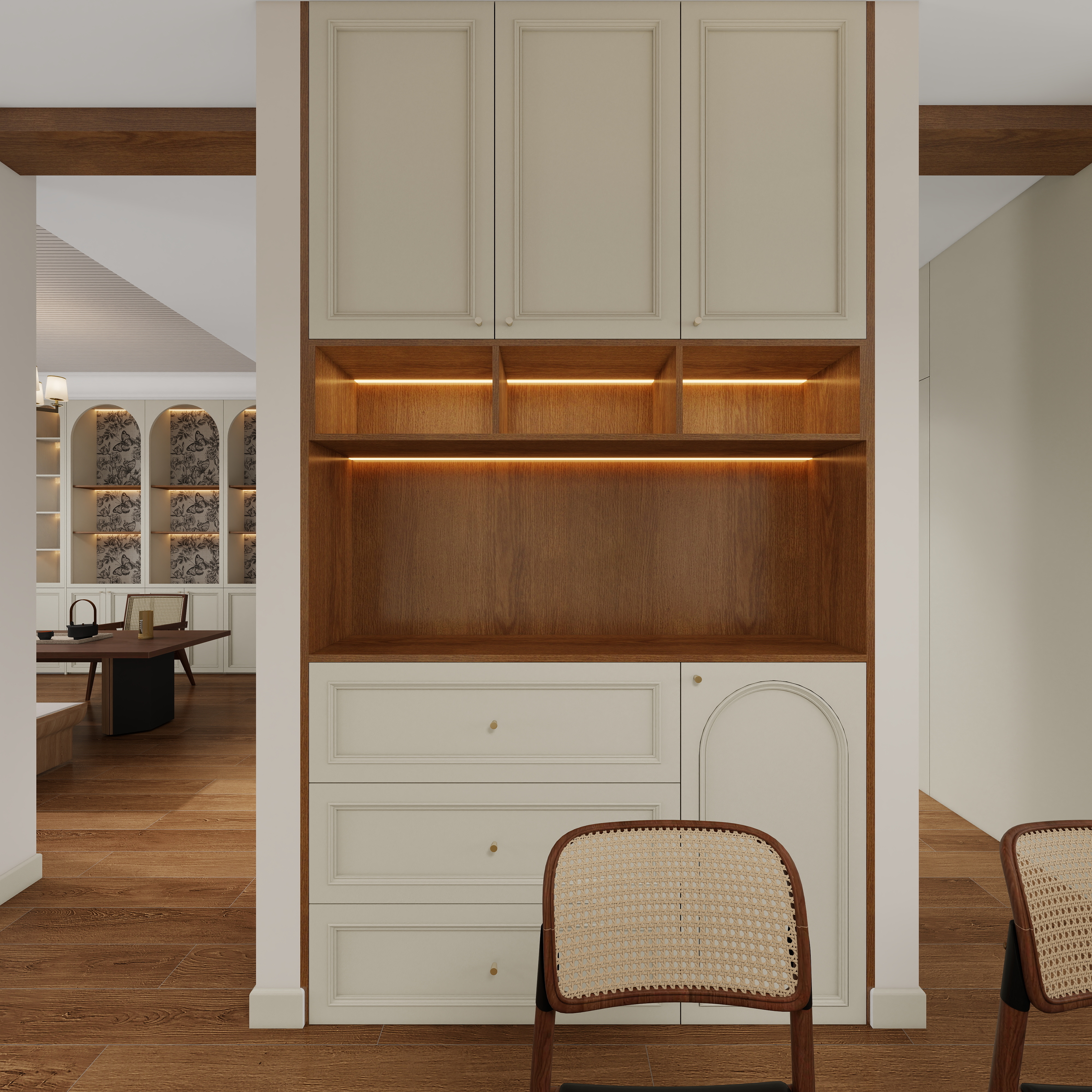 张岩-鹿鸣湾复式楼美式田园一层餐厅装修效果图第4张