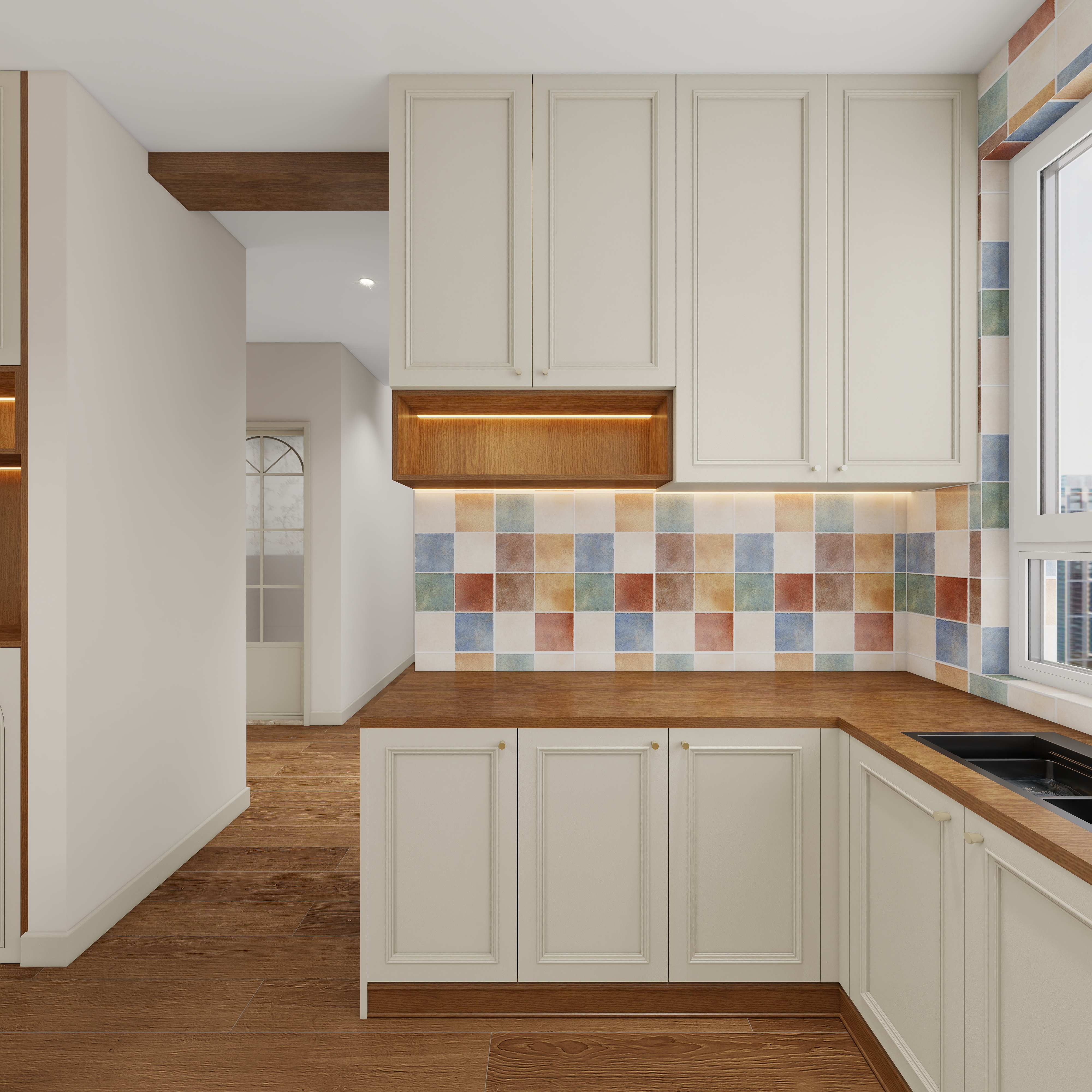 张岩-鹿鸣湾复式楼美式田园一层厨房装修效果图第3张