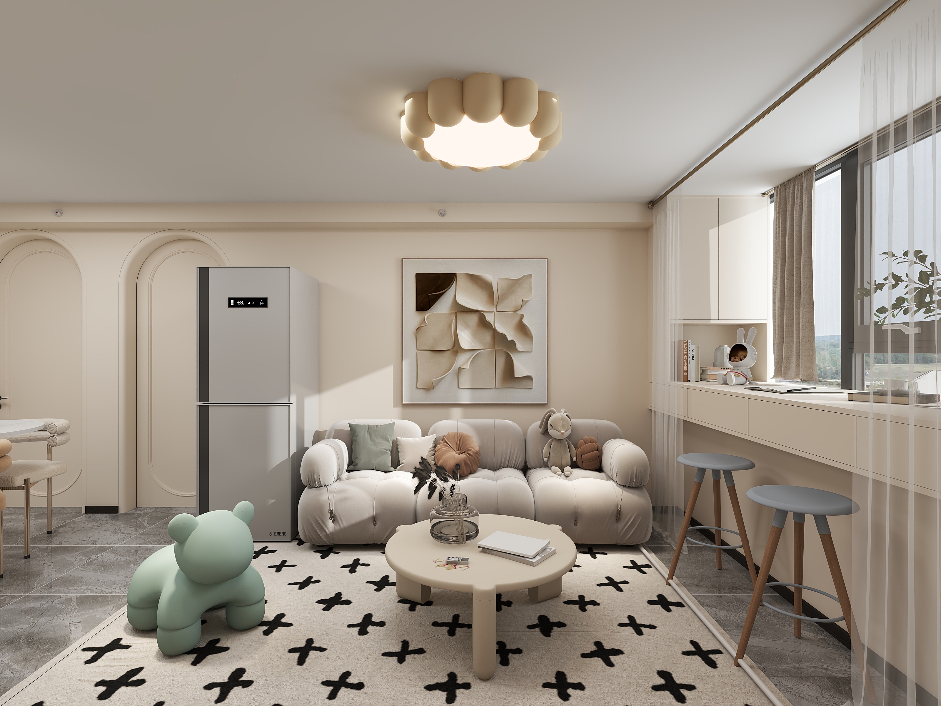 何宗建-《和贵广场》55平奶油风二居-装修设计方案