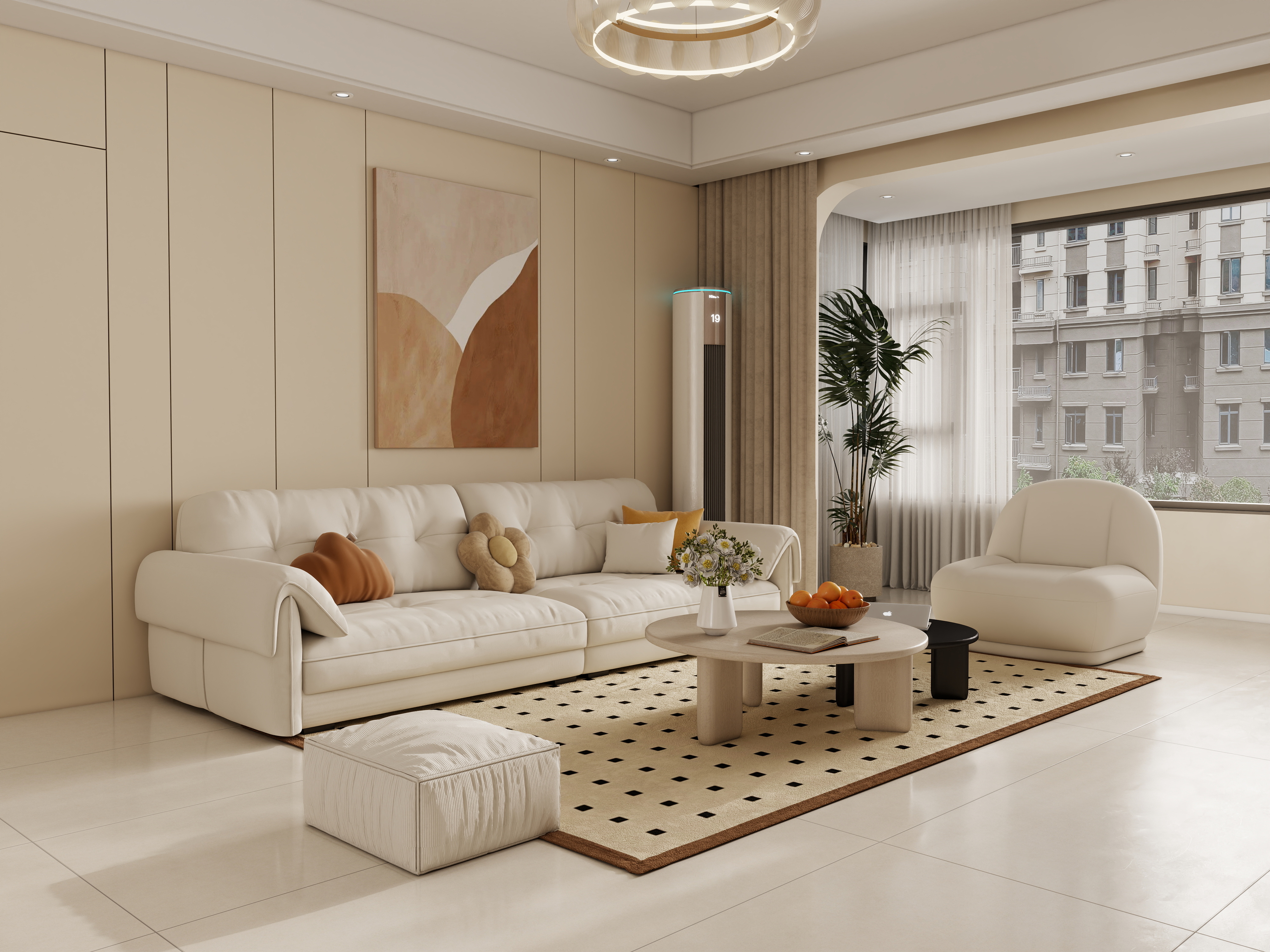 庄育霖-御景华庭118平奶油原木风3室装修效果图