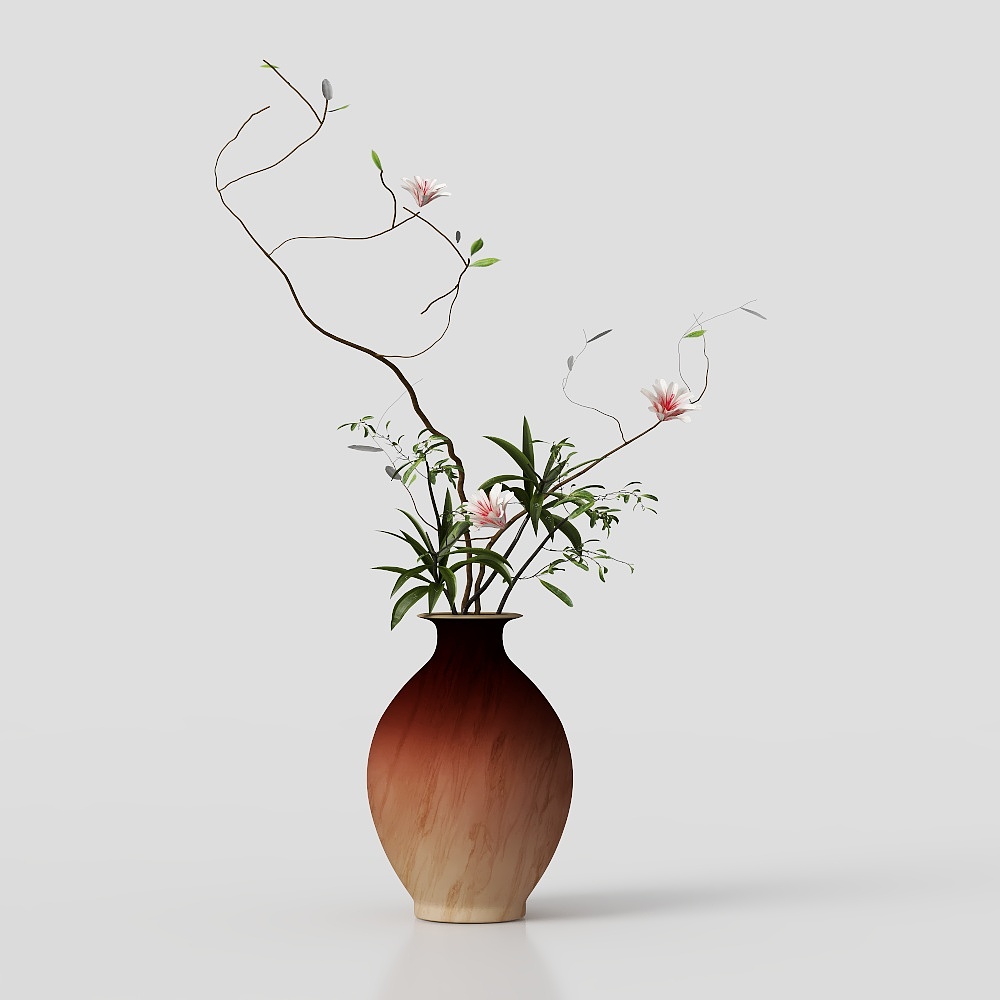 中式花瓶花艺3D模型
