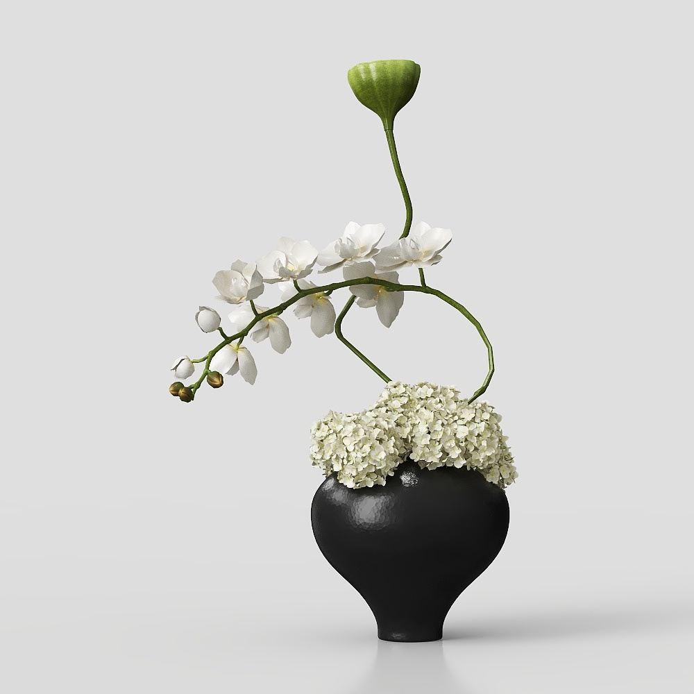 中式花瓶花艺3D模型