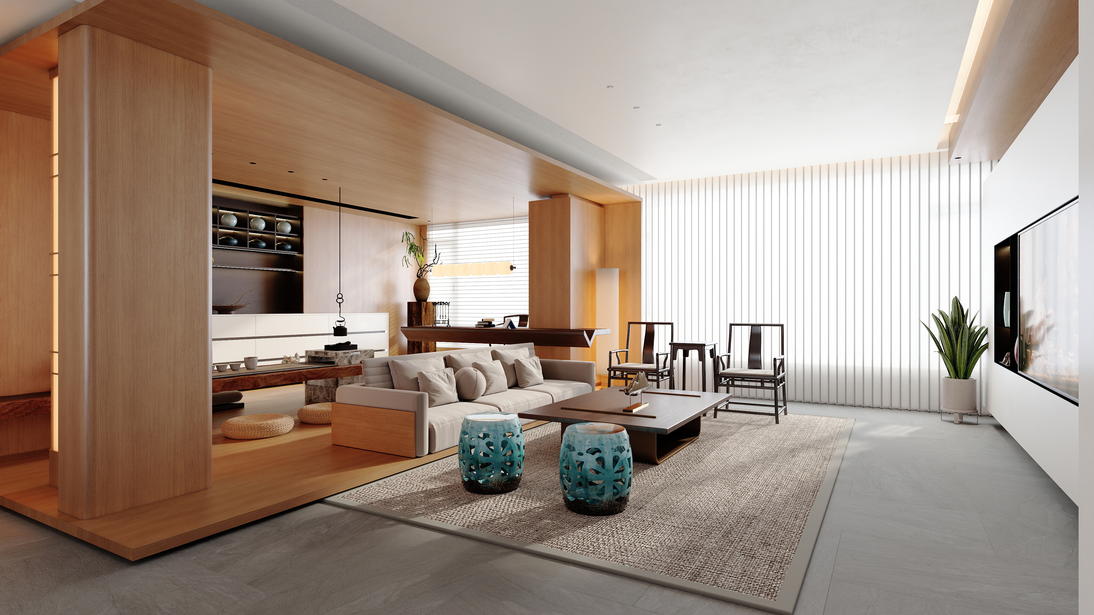 茶韵风轻-中式极简大平层-装修设计方案