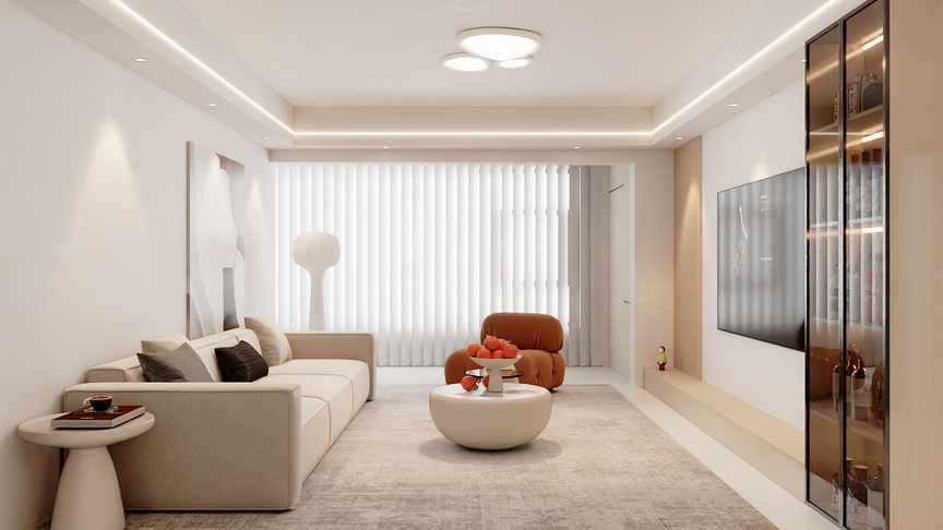 吴爽-126m²现代奶油装修效果图